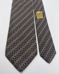 Hermès Paris Silk Tie 7200 UA Geometric Navy Gold Necktie Made in France
