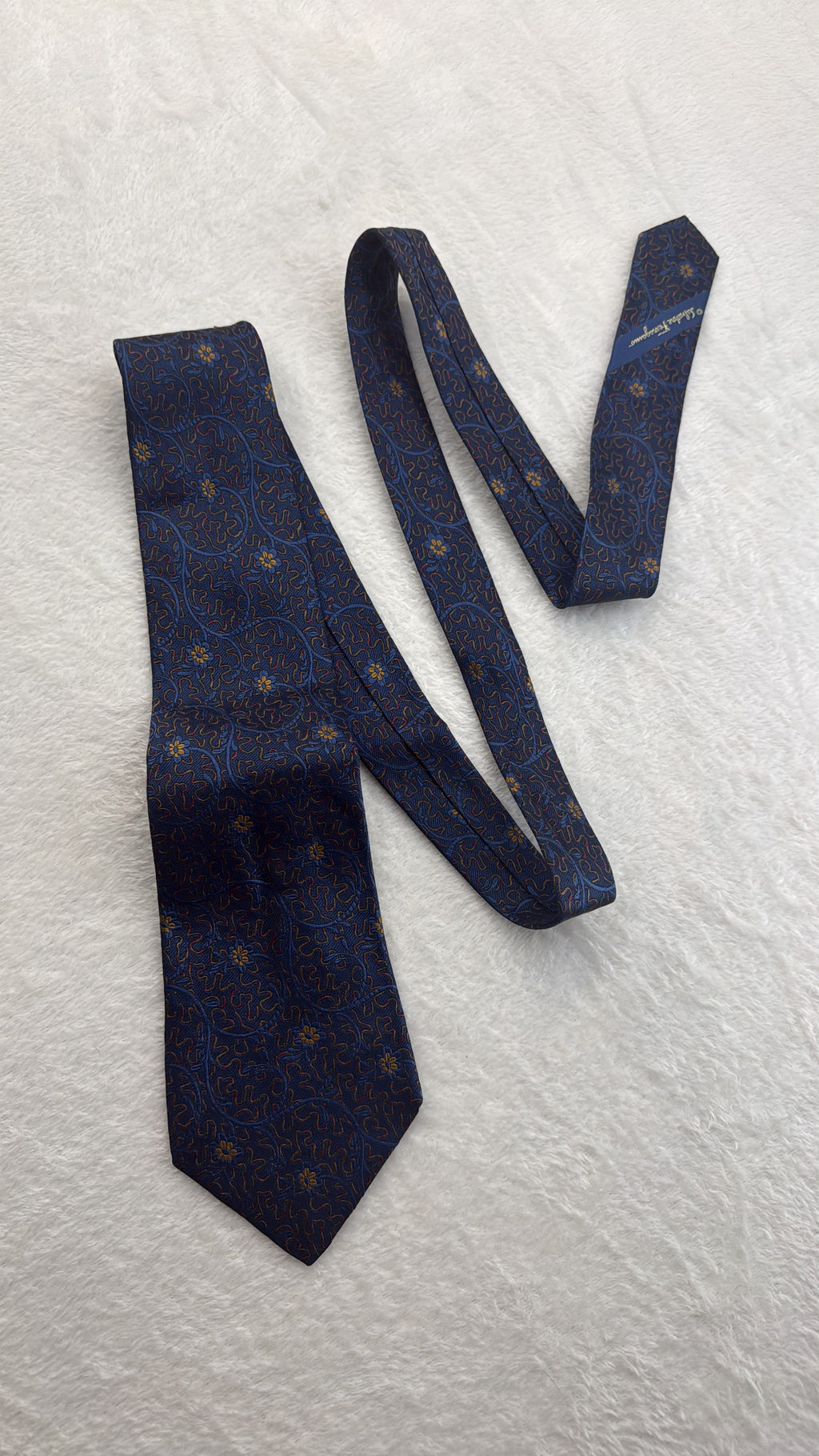 Salvatore Ferragamo Silk Tie Floral Navy Multicolor Necktie Made in Italy
