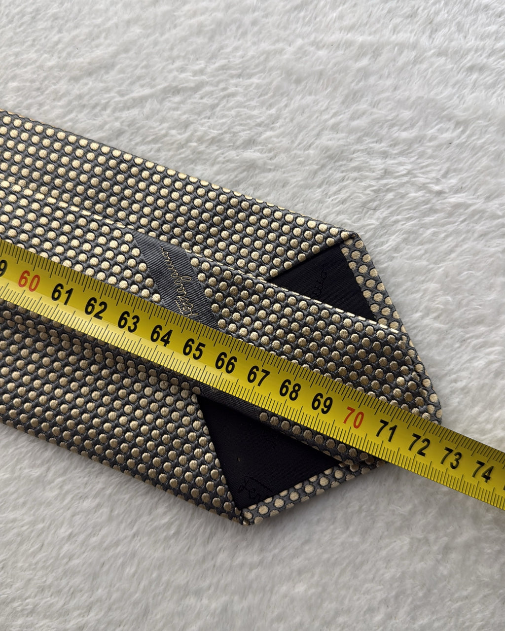 Salvatore Ferragamo Silk Tie Polka Dot/Dotted Gold Grey Necktie Made in Italy