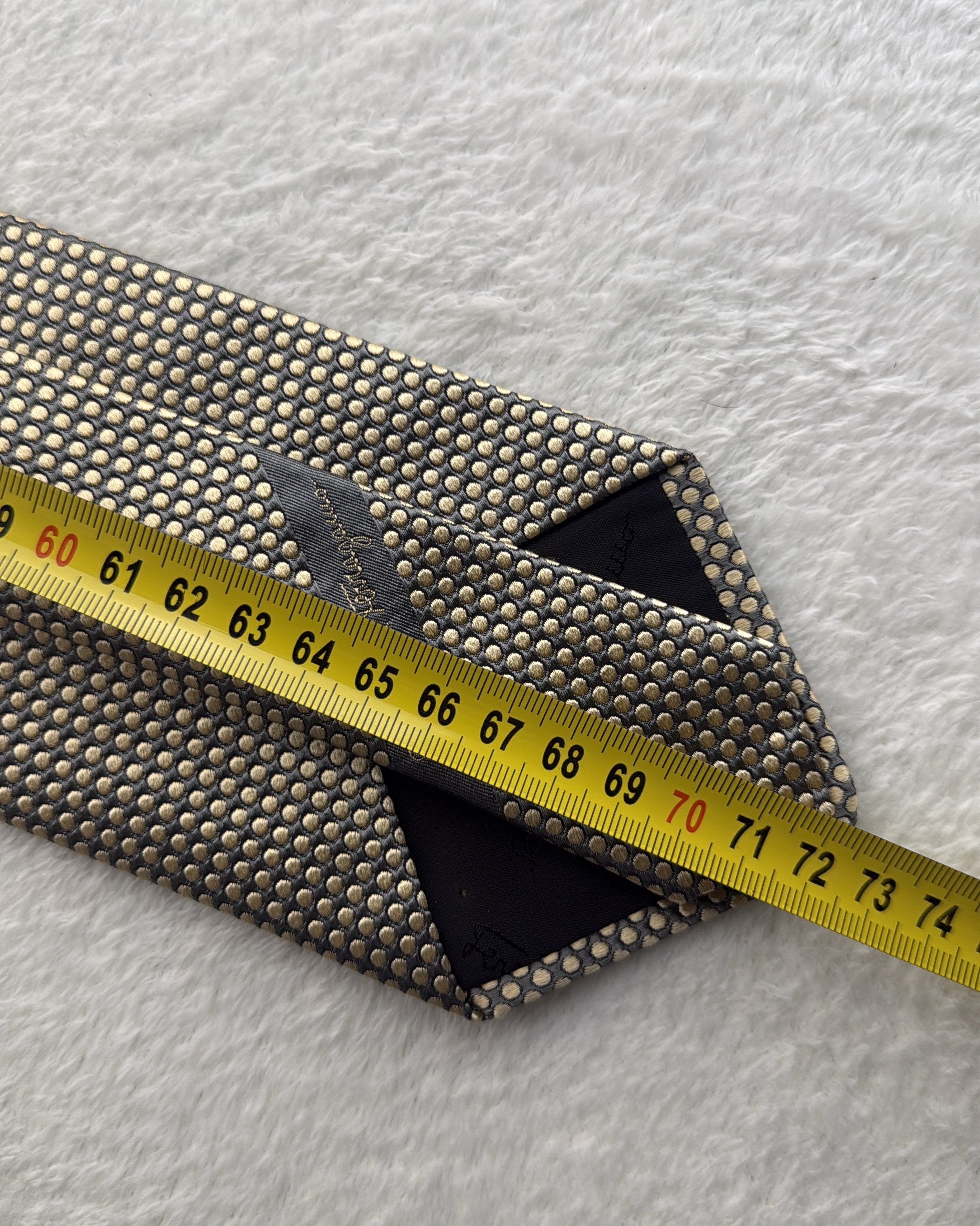 Salvatore Ferragamo Silk Tie Polka Dot/Dotted Gold Grey Necktie Made in Italy