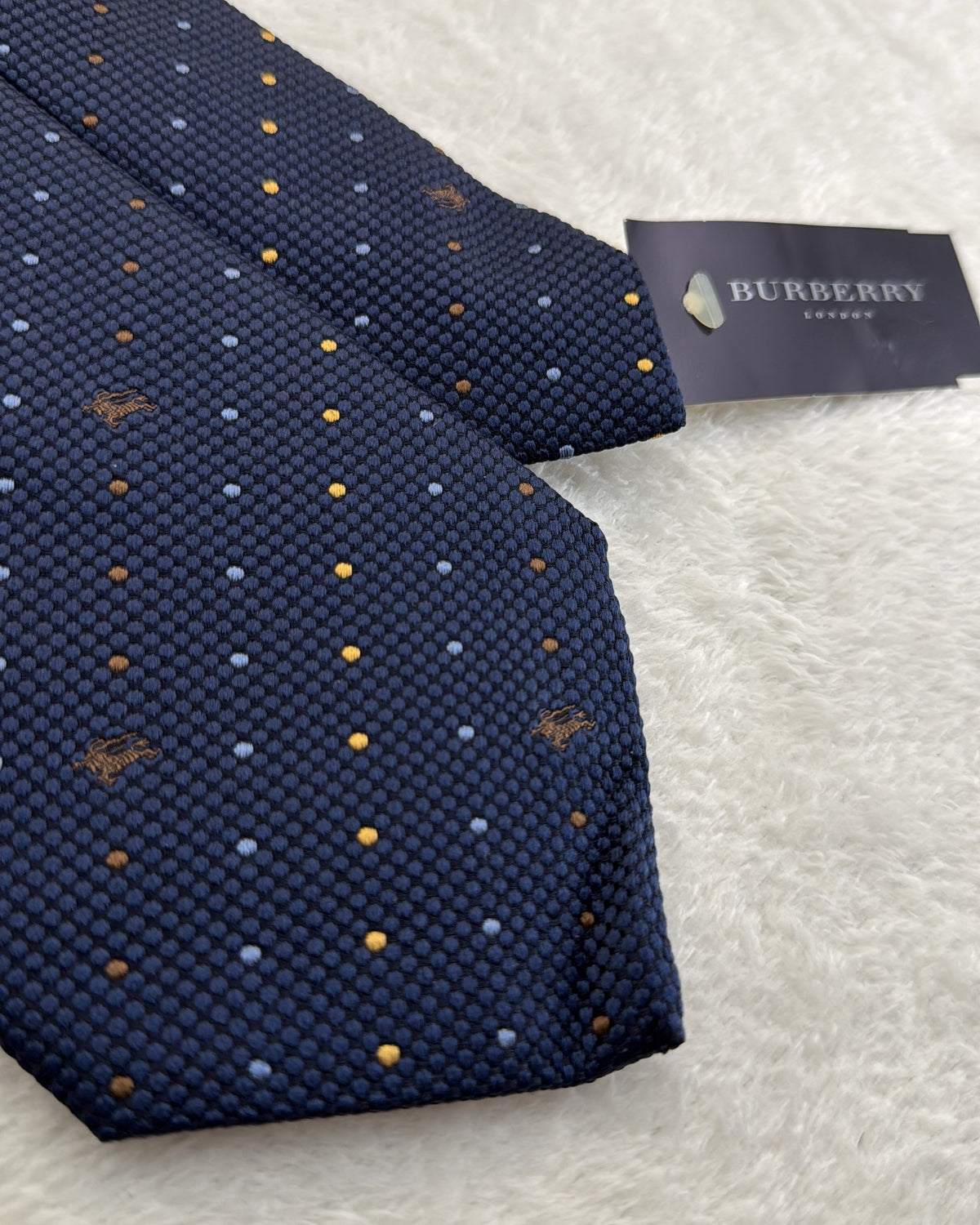 Burberry Silk Tie Polka Dot/Dotted Navy Necktie