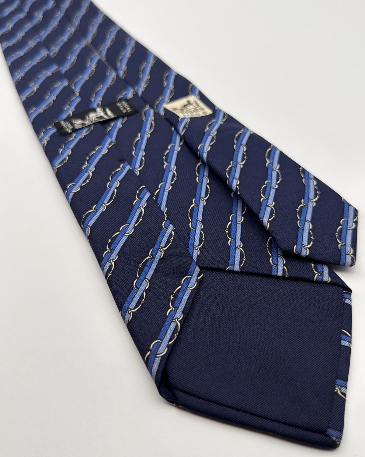 Hermès Paris Silk Tie 7041 TA Striped Navy Blue Necktie Made in France
