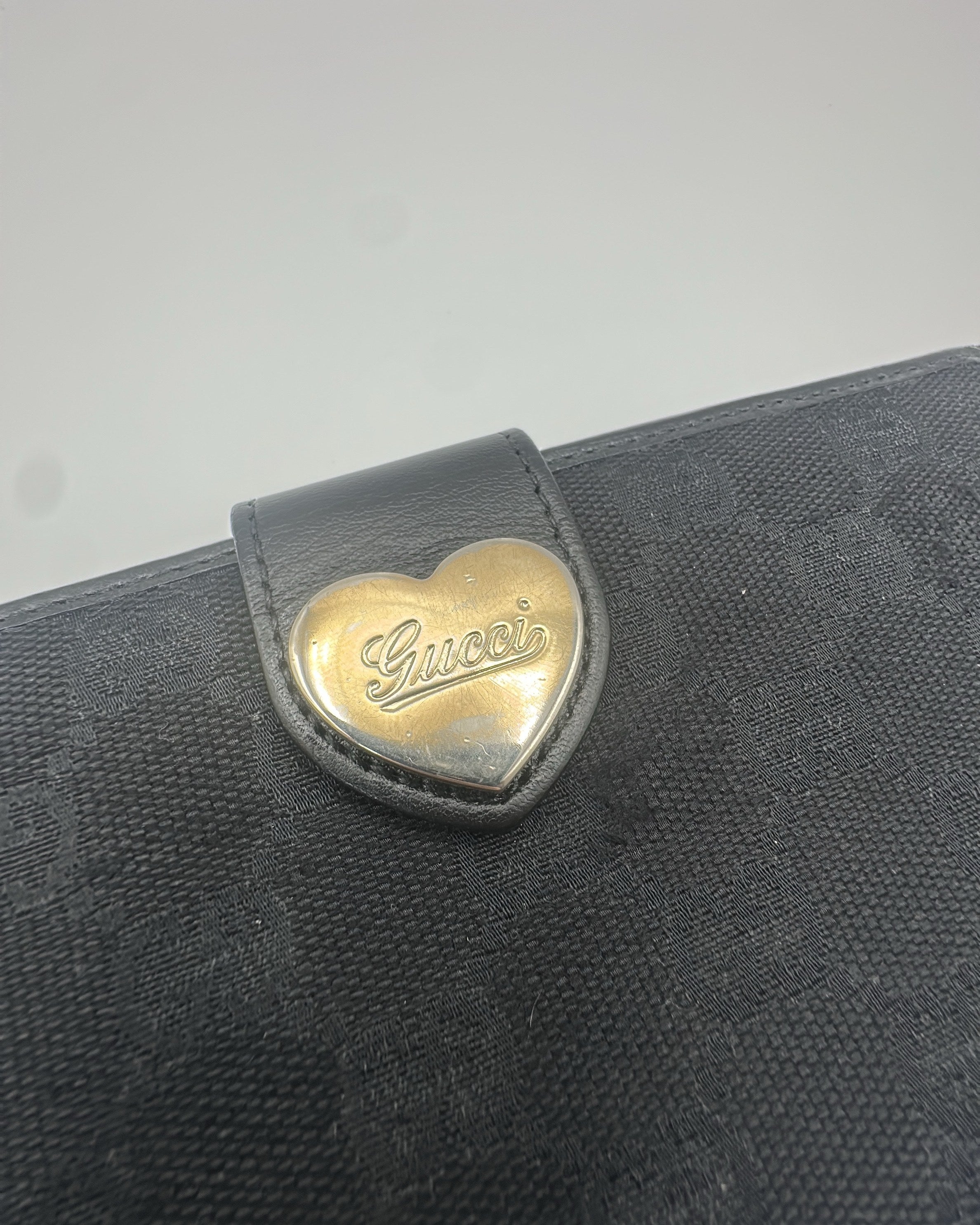 Vintage Gucci Wallet Fabric Black Gold Logo Monogram