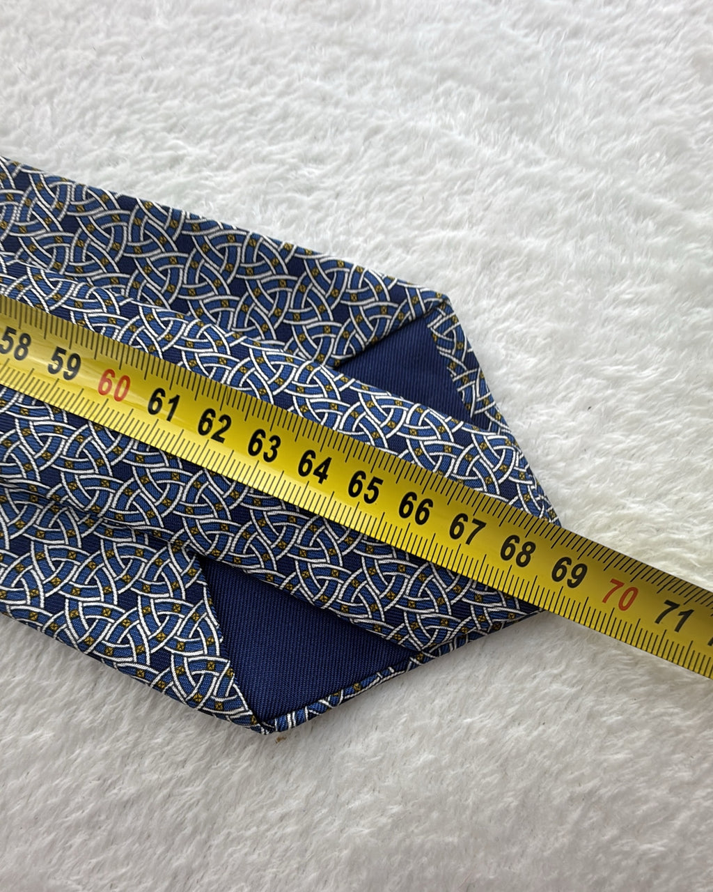 Hermès Paris Silk Tie Geometric Navy Blue Necktie Made in France