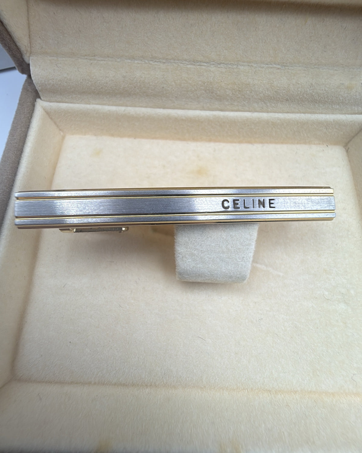 Vintage CELINE Tie Clip Steel Gold Silver