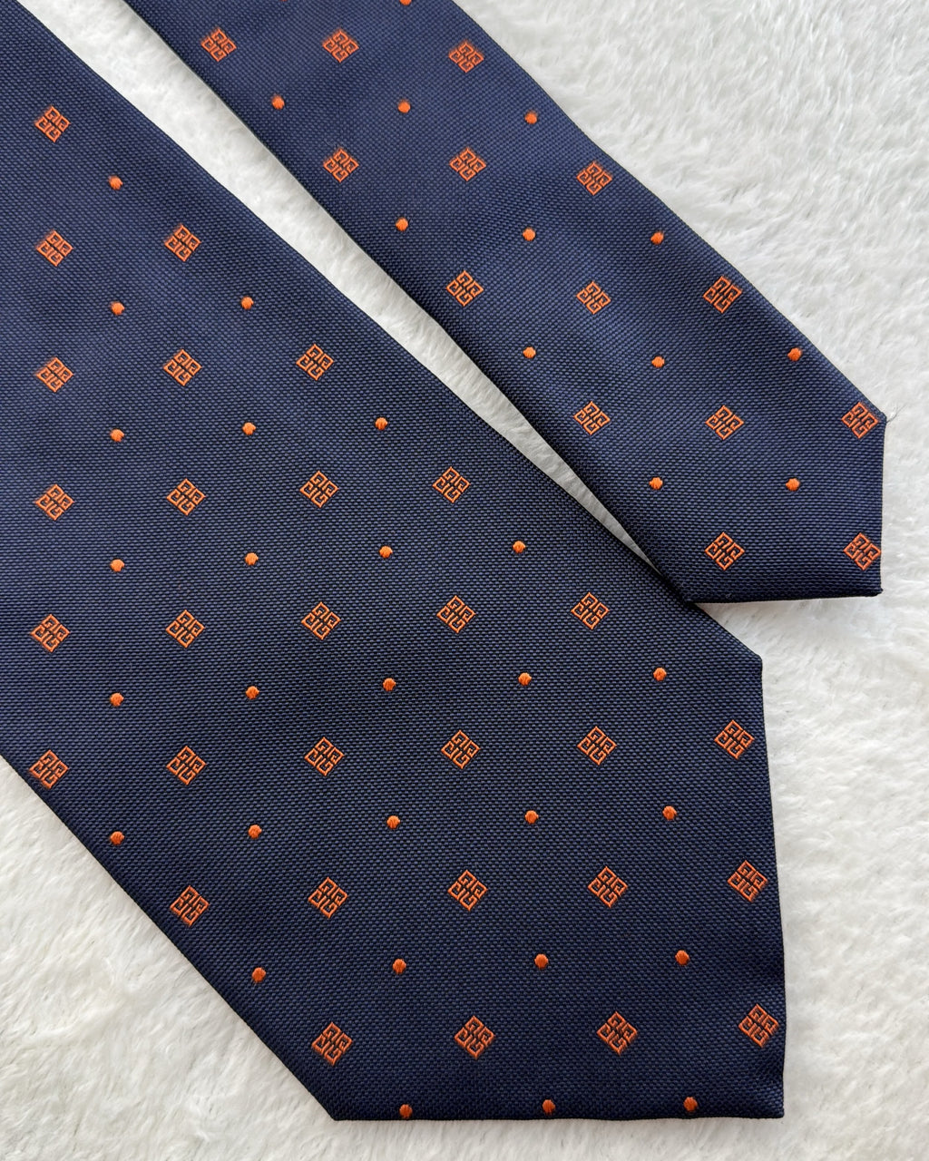 Givenchy Silk Tie Polka Dot/Dotted Navy Orange Necktie Made in Italy
