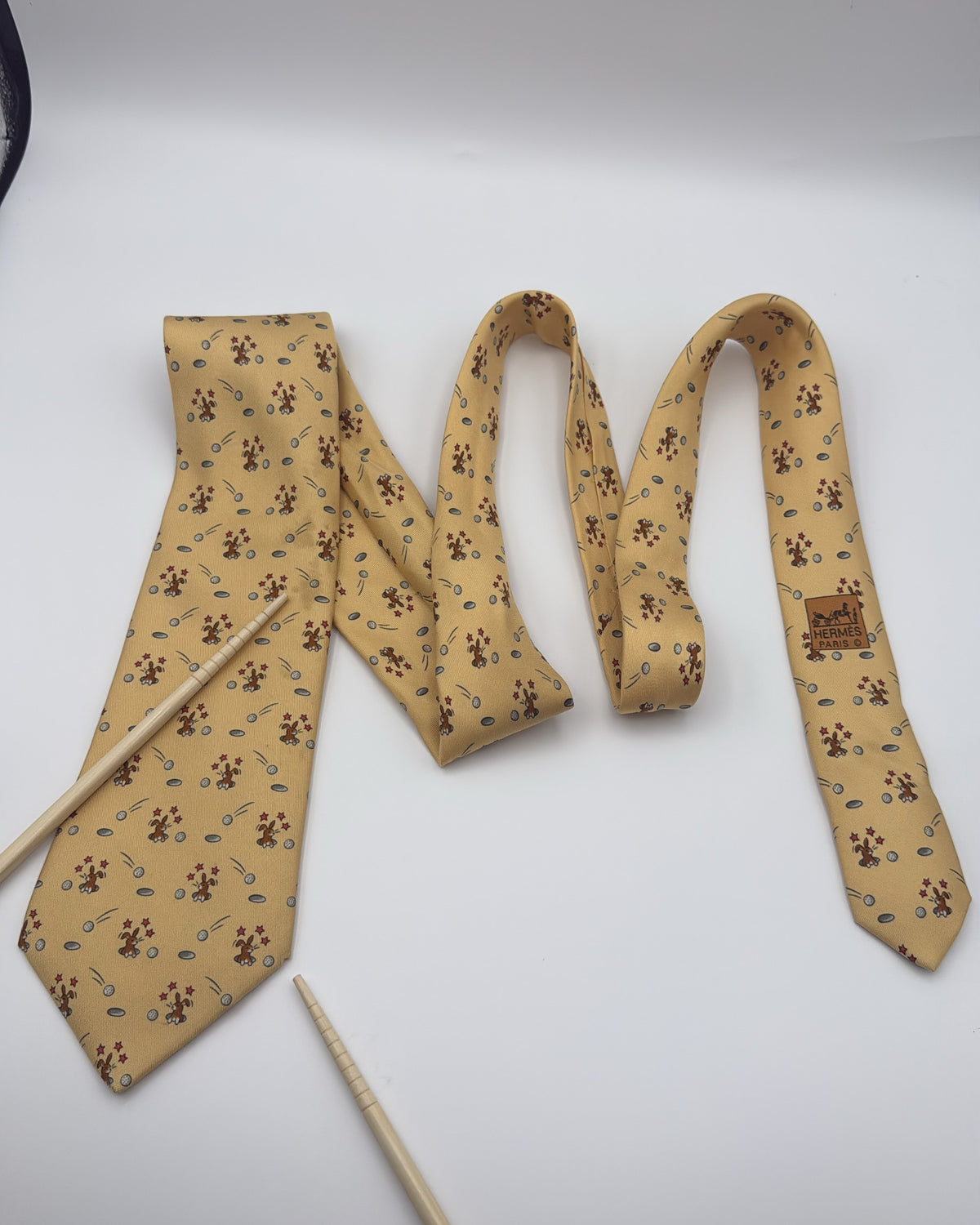 Hermès Paris Silk Tie 7956 EA Animal Yellow Necktie Made in France