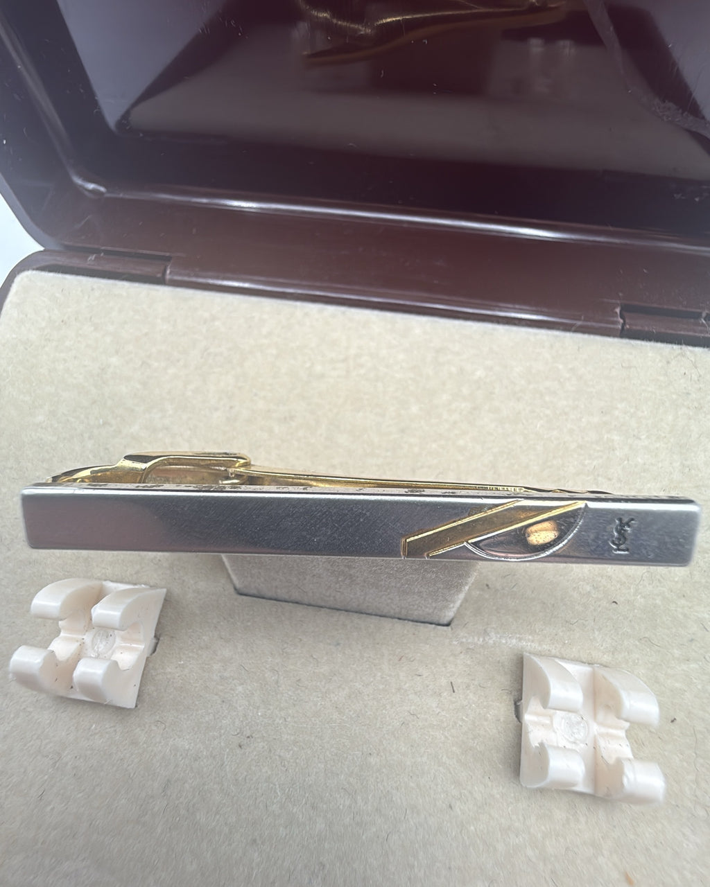 Vintage Yves Saint Laurent Tie Clip Steel Gold Silver