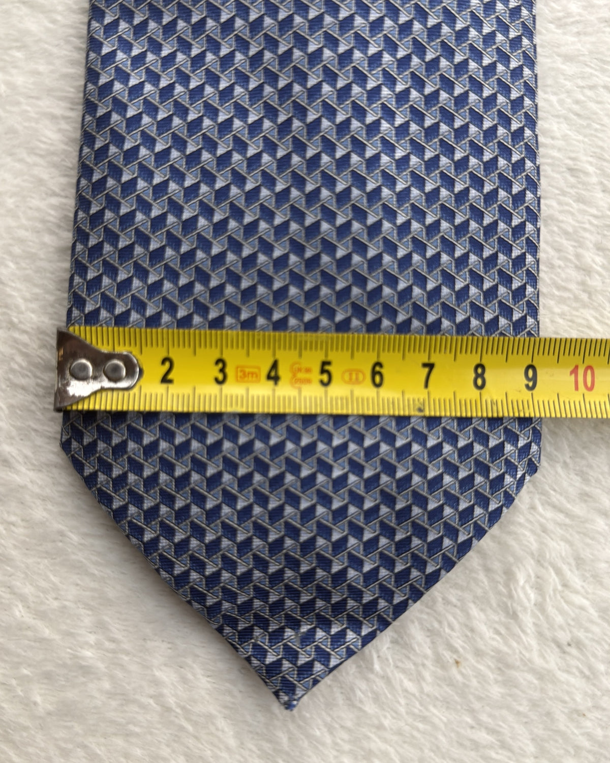 Nina Ricci Silk Tie Geometric Navy Grey Necktie Made in France