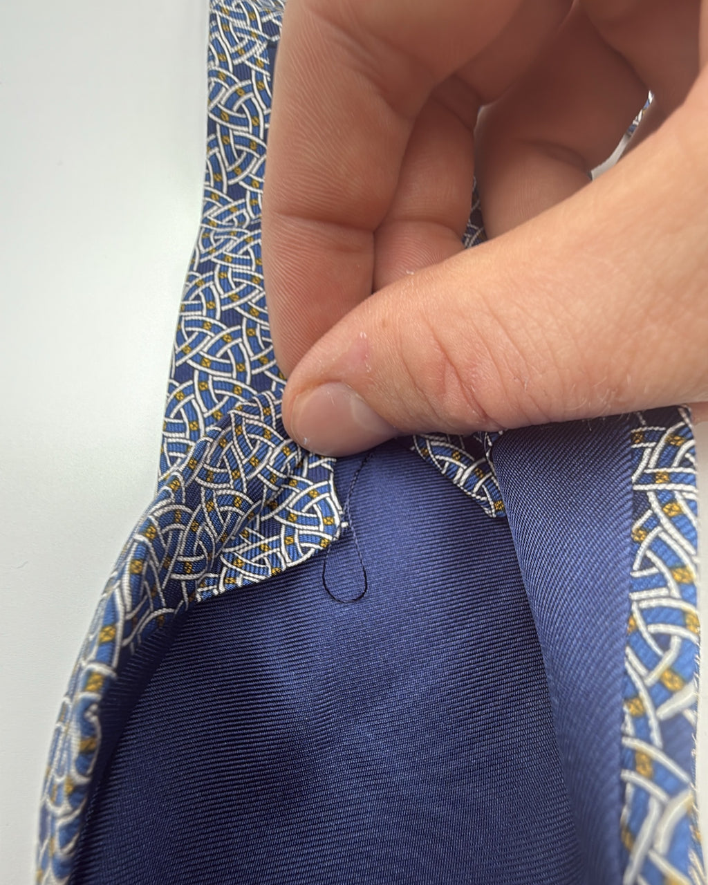 Hermès Paris Silk Tie Geometric Navy Blue Necktie Made in France