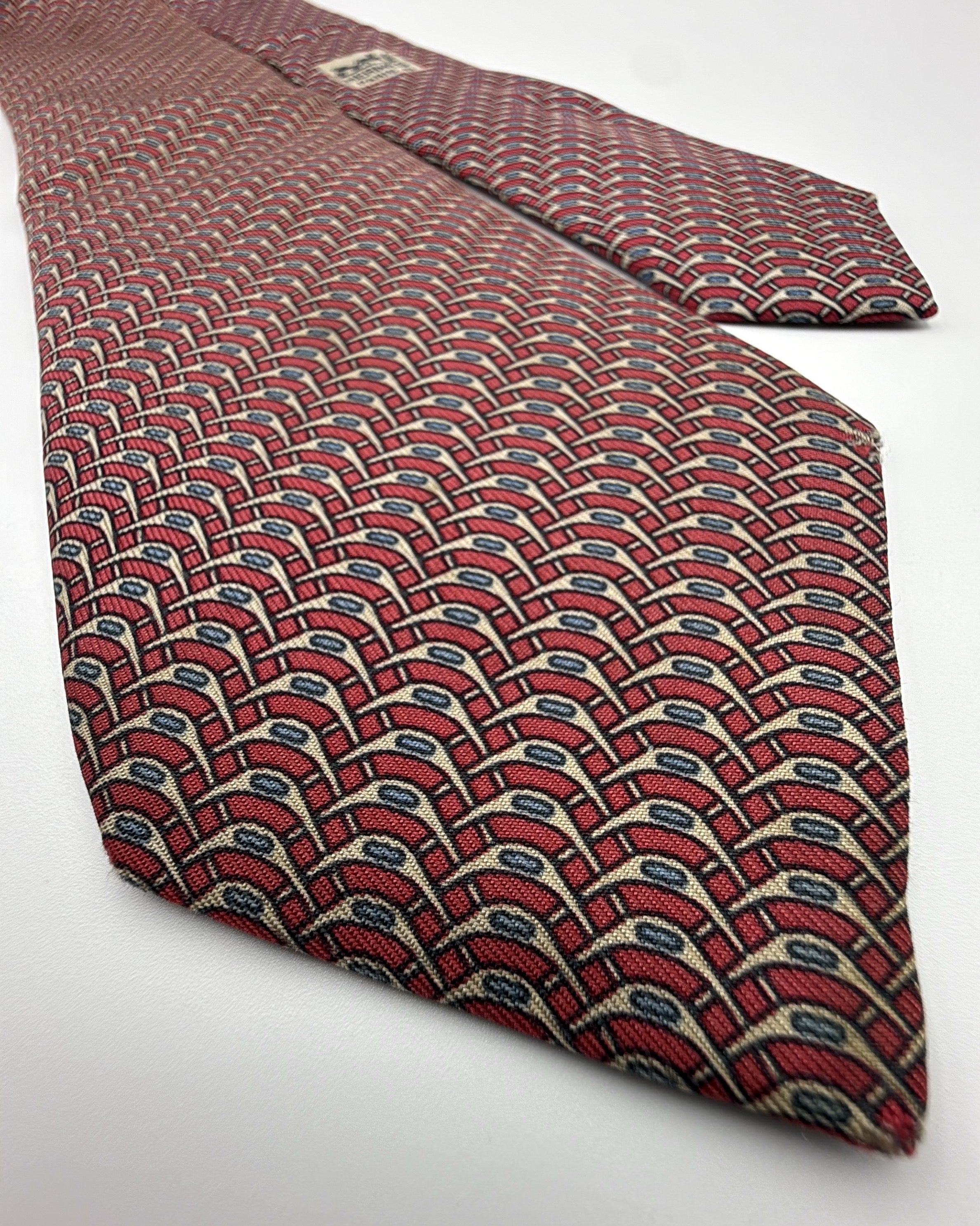 Hermès Paris Silk Tie 972 SA Geometric Burgundy Blue Necktie Made in France