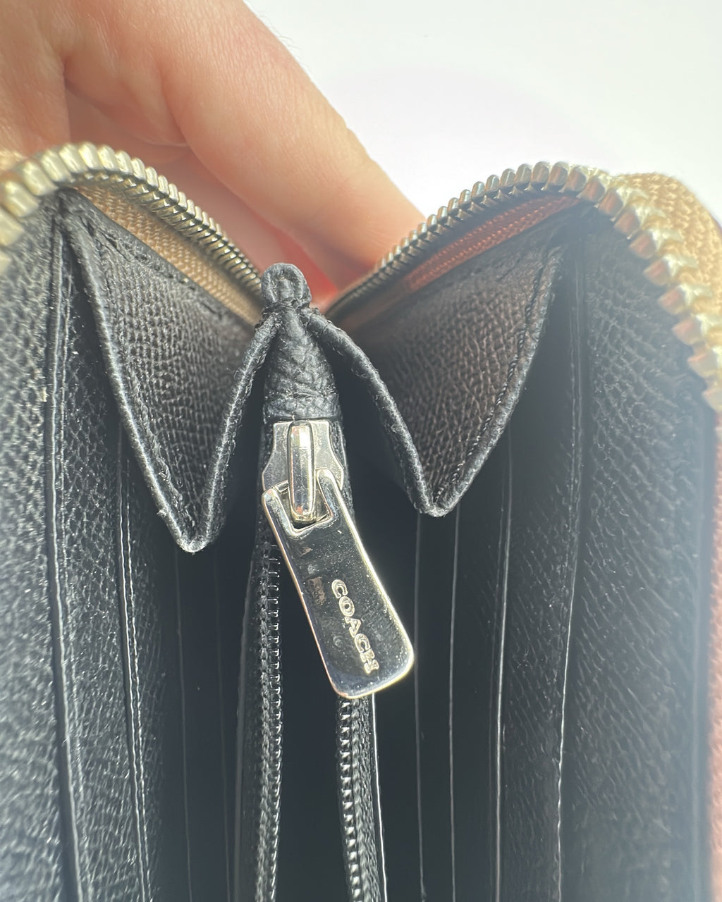 Coach Wallet Fabric Beige Black
