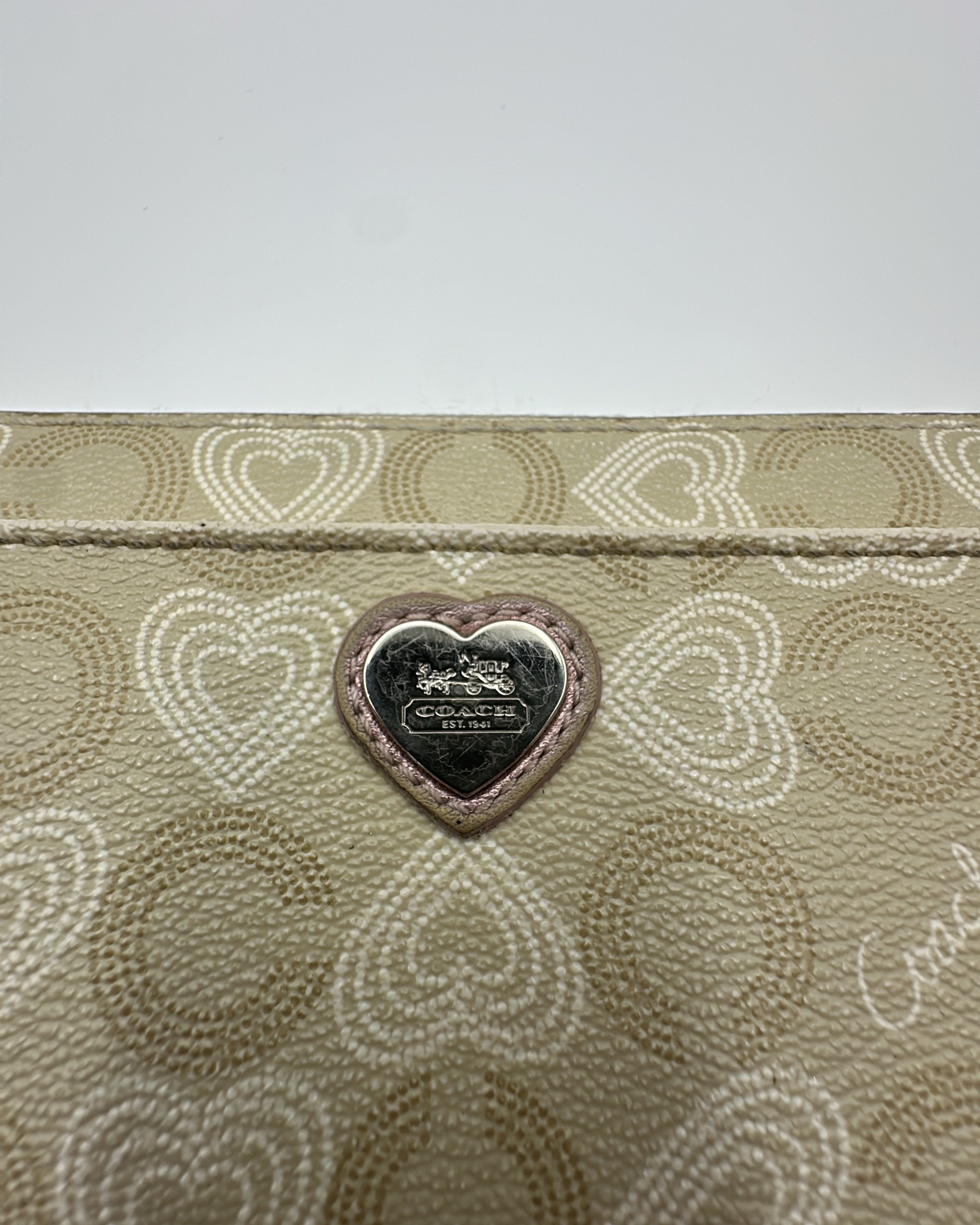 Vintage Coach Wallet Coated Canvas Beige Pink
