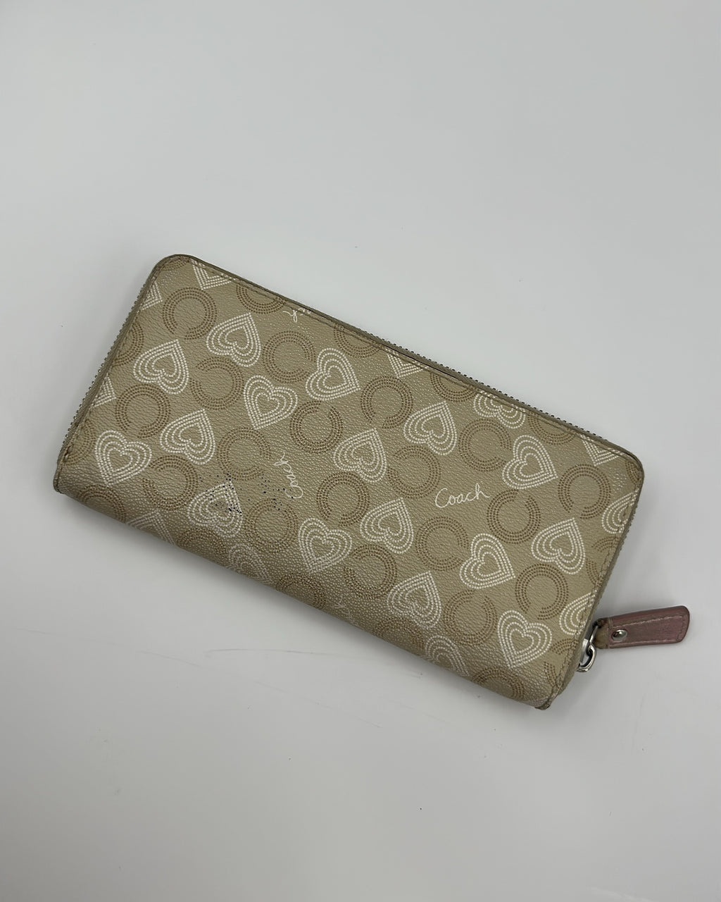 Vintage Coach Wallet Coated Canvas Beige Pink