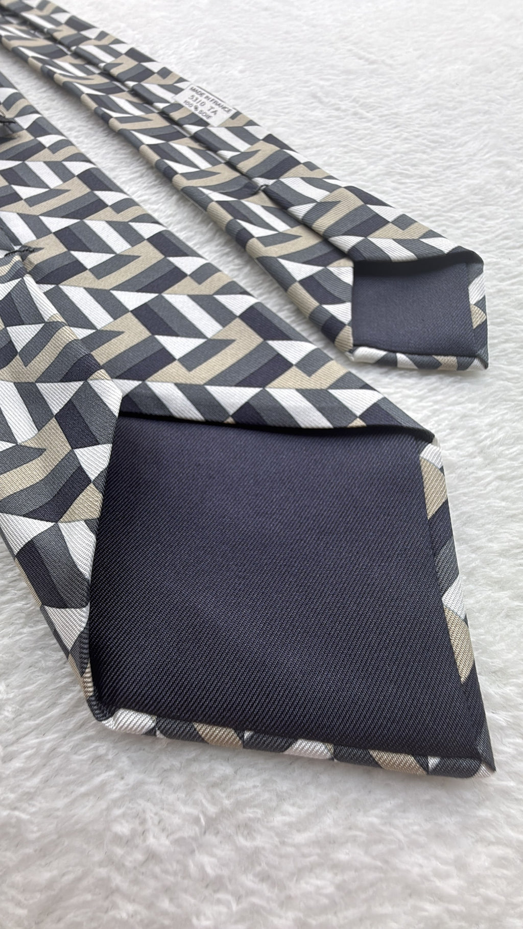Hermès Paris Silk Tie 5310 TA Geometric Multicolor Black Necktie Made in France