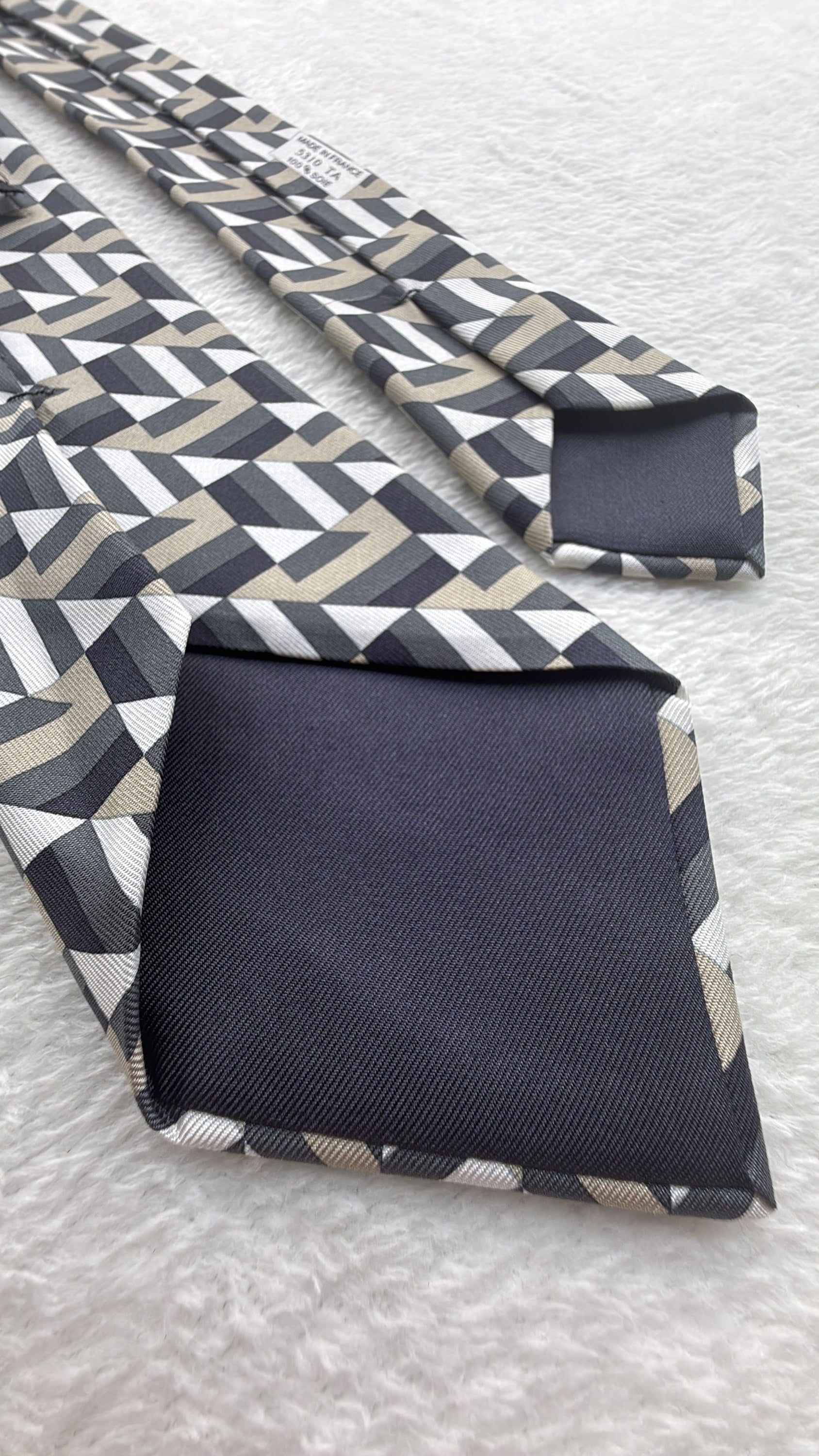 Hermès Paris Silk Tie 5310 TA Geometric Multicolor Black Necktie Made in France