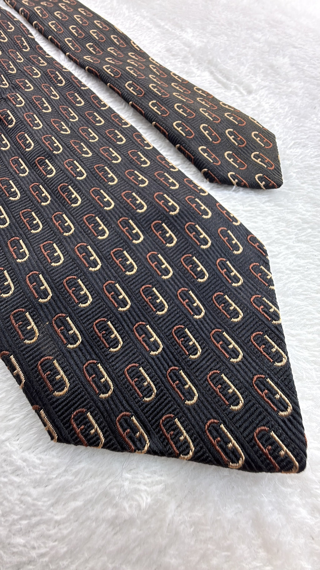 Fendi Tie Fendi Ff Logo Black Brown Necktie Made in Italy