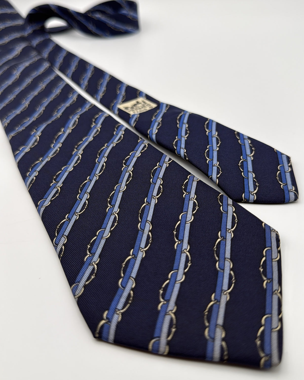 Hermès Paris Silk Tie 7041 TA Striped Navy Blue Necktie Made in France