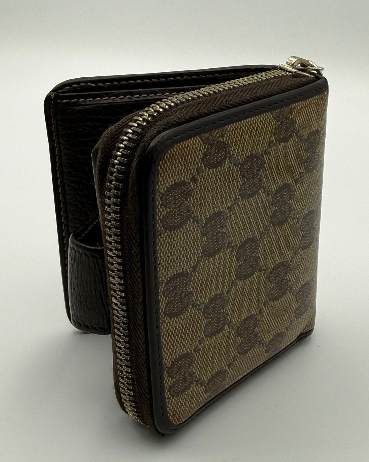 Vintage Gucci Wallet Fabric Beige Brown Logo Monogram