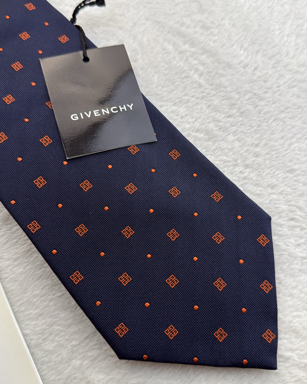 Givenchy Silk Tie Polka Dot/Dotted Navy Orange Necktie Made in Italy