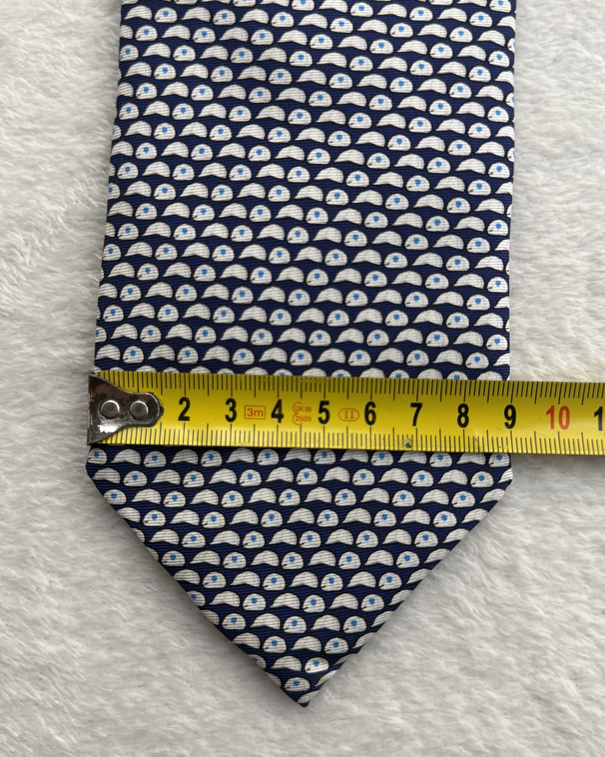 Alfred Dunhill Silk Tie Geometric Stylized Eye/droplet Shapes Navy White Necktie