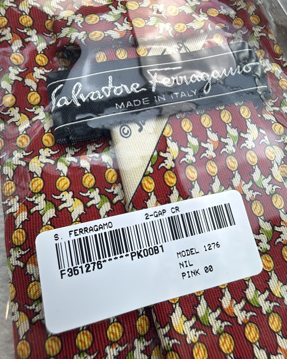Salvatore Ferragamo Silk Tie Novelty/Motif Burgundy Yellow Necktie Made in Italy