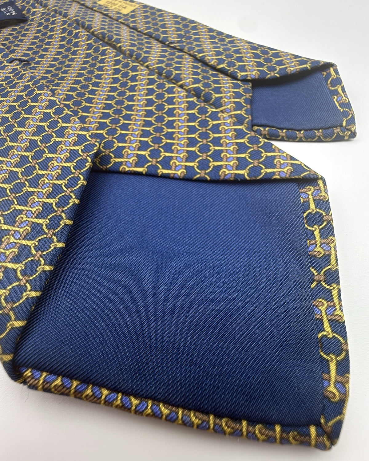 Hermès Paris Silk Tie 7200 UA Geometric Navy Gold Necktie Made in France