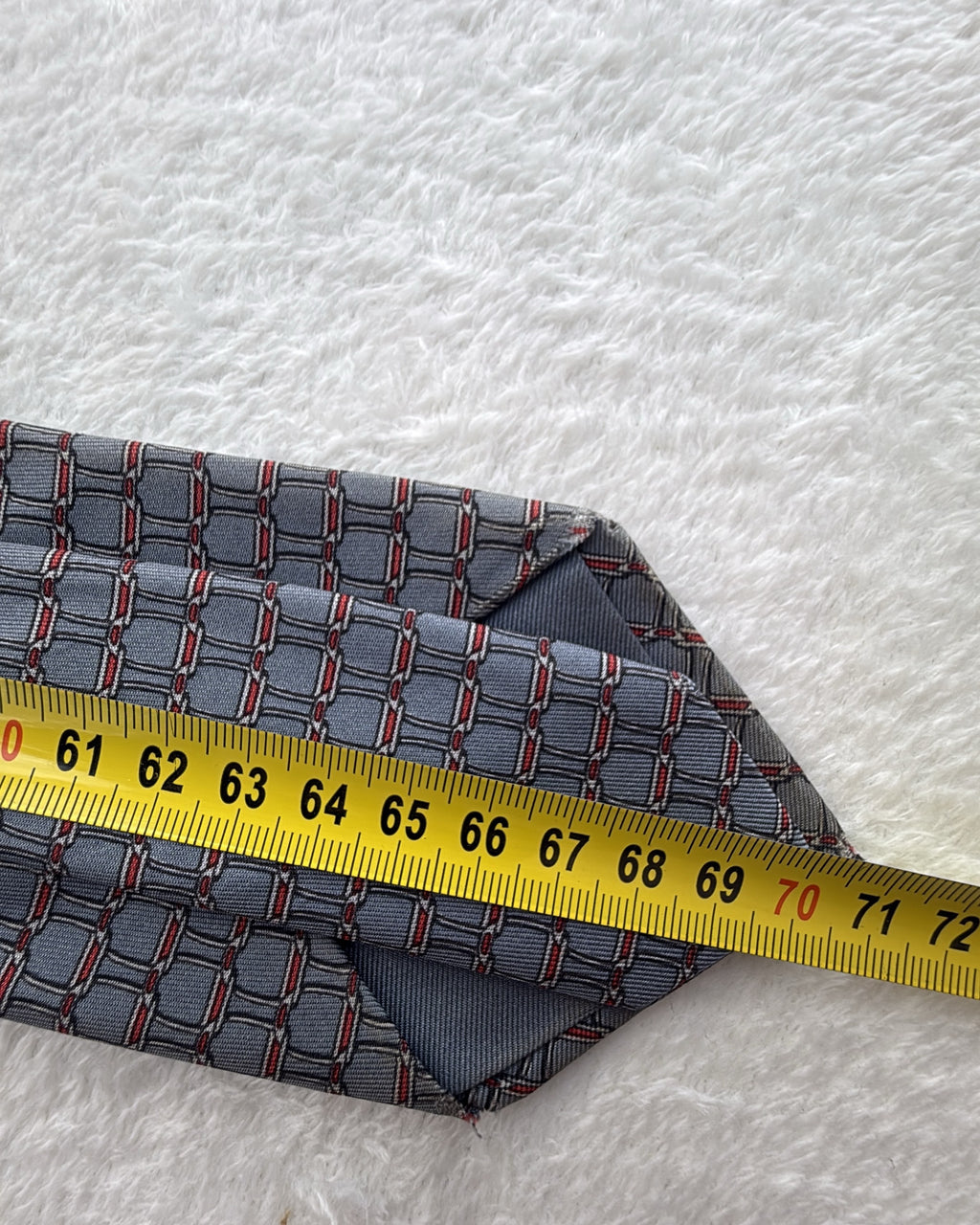 Hermès Paris Silk Tie 898 PA Geometric Grey Red Necktie Made in France