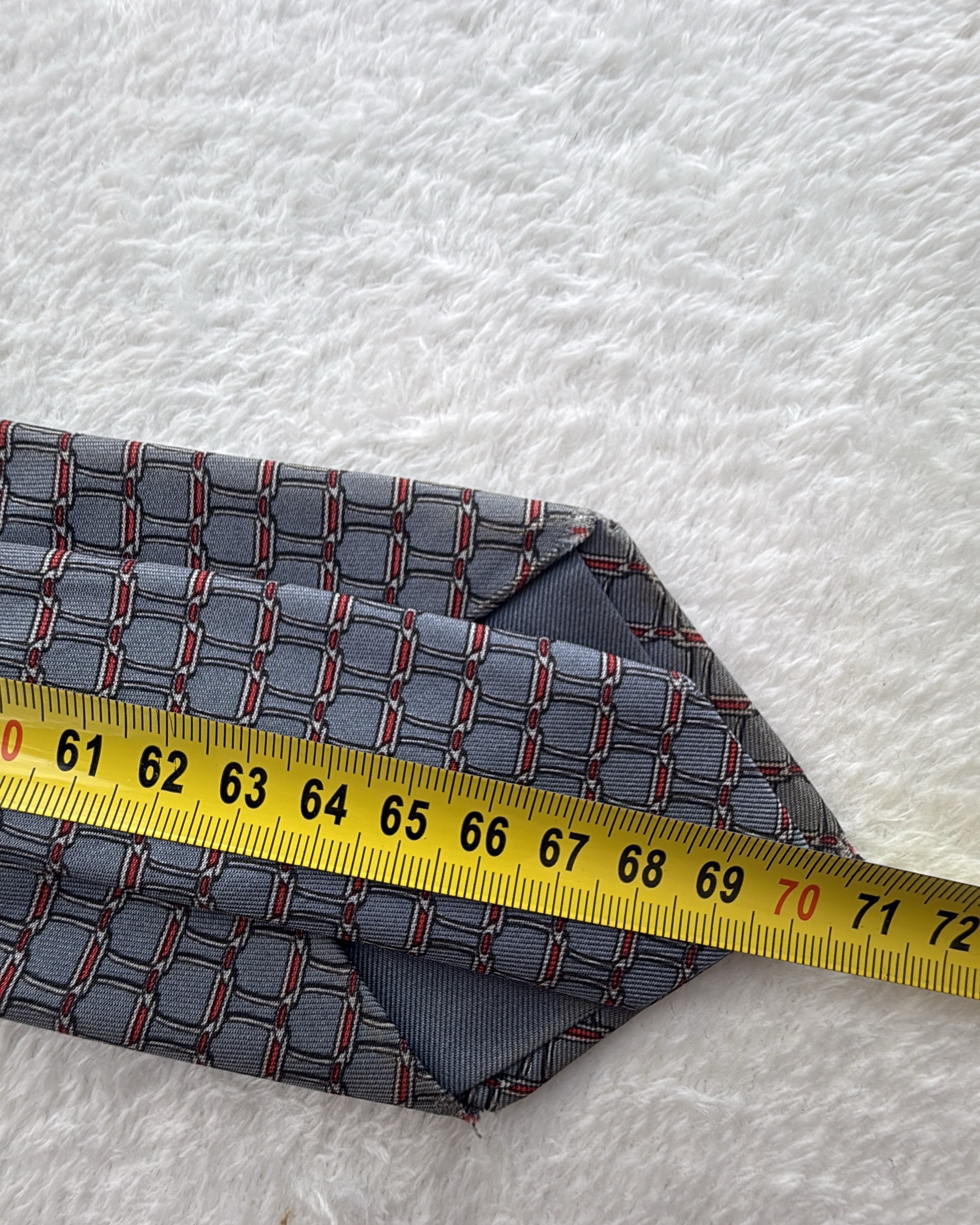 Hermès Paris Silk Tie 898 PA Geometric Grey Red Necktie Made in France