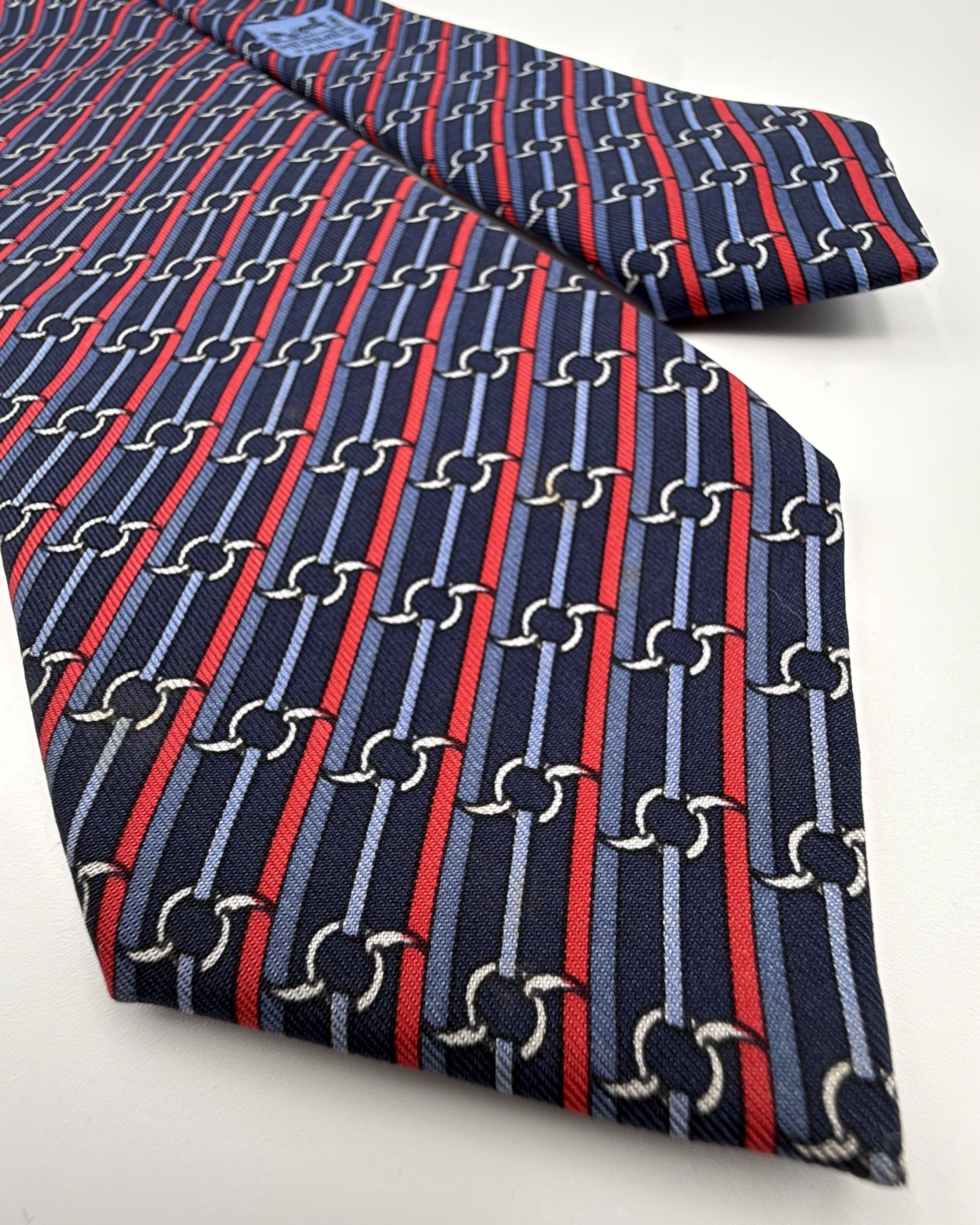 Vintage Hermès Paris Silk Tie Striped Navy Necktie