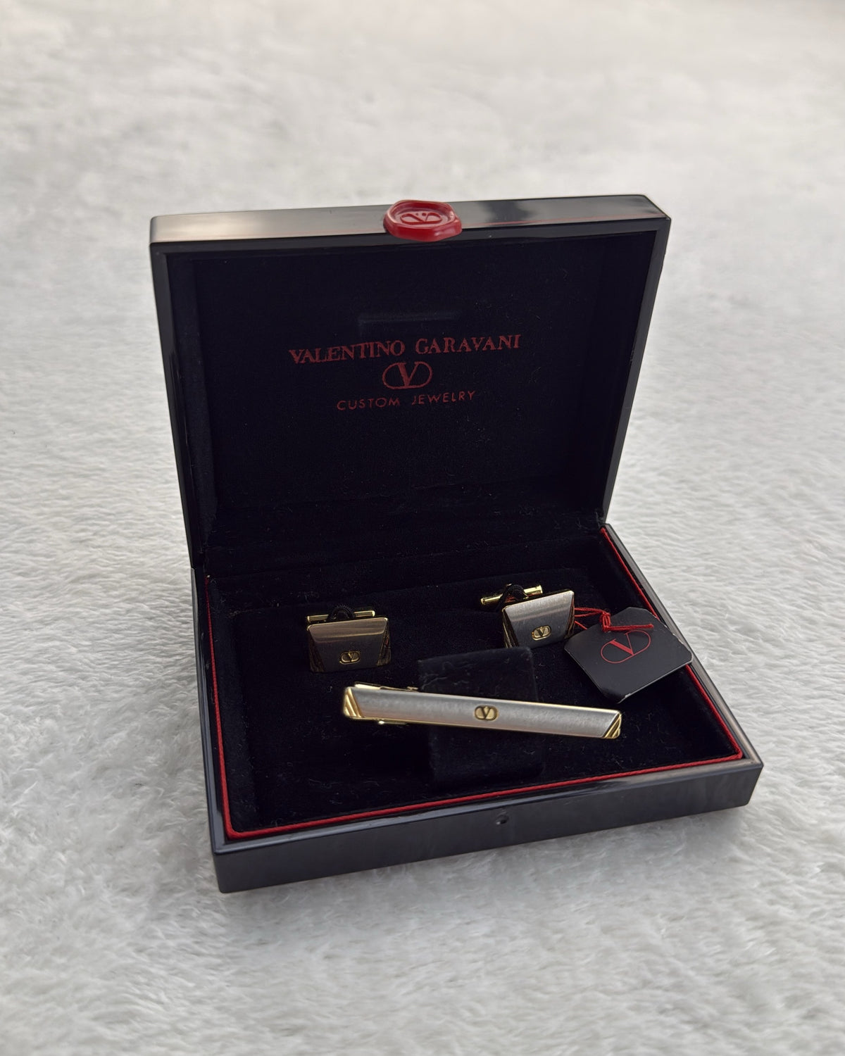 Vintage Valentino Garavani Cufflink Steel Gold Silver Made in Japan