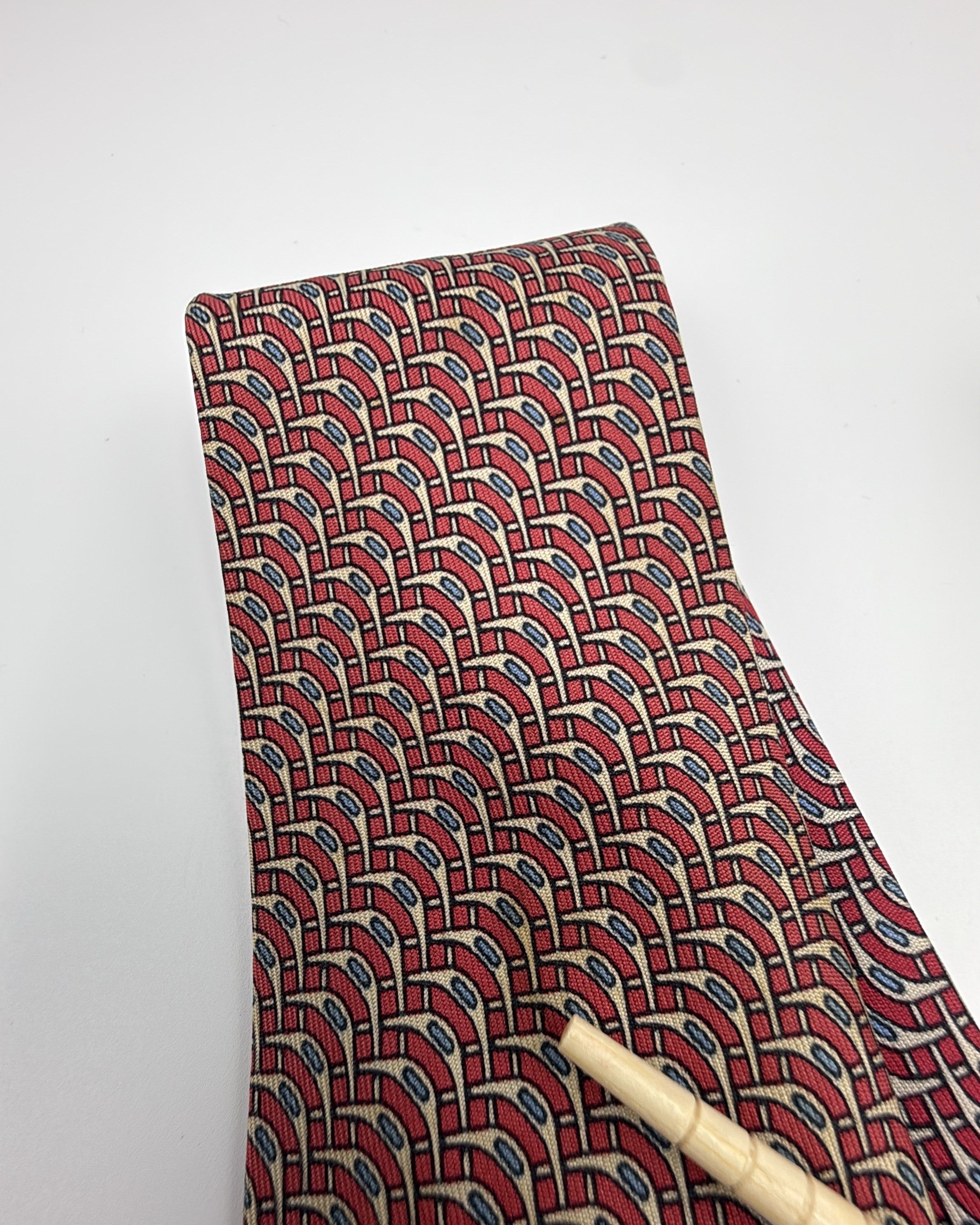 Hermès Paris Silk Tie 972 SA Geometric Burgundy Blue Necktie Made in France