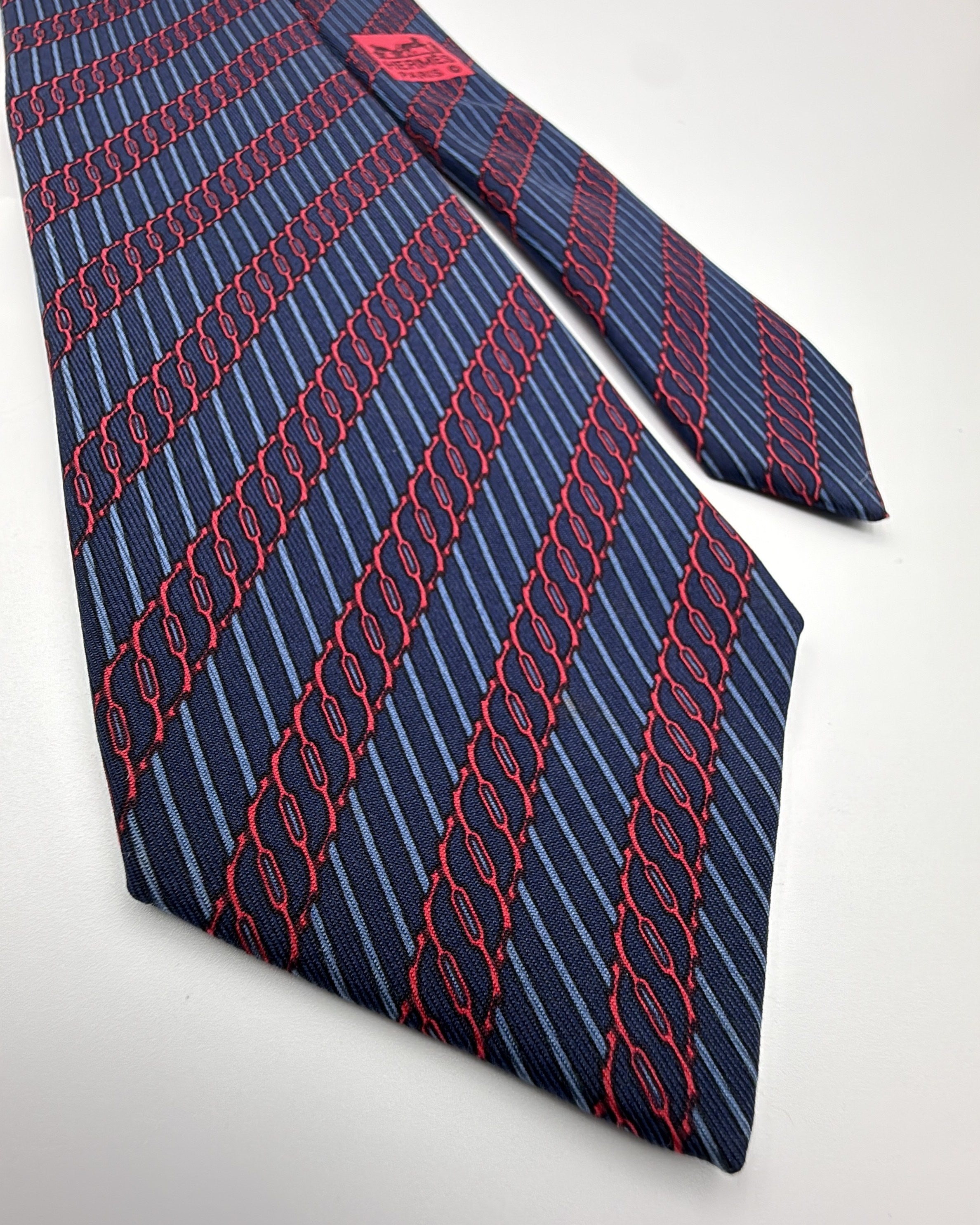 Hermès Paris Silk Tie Geometric Navy Necktie