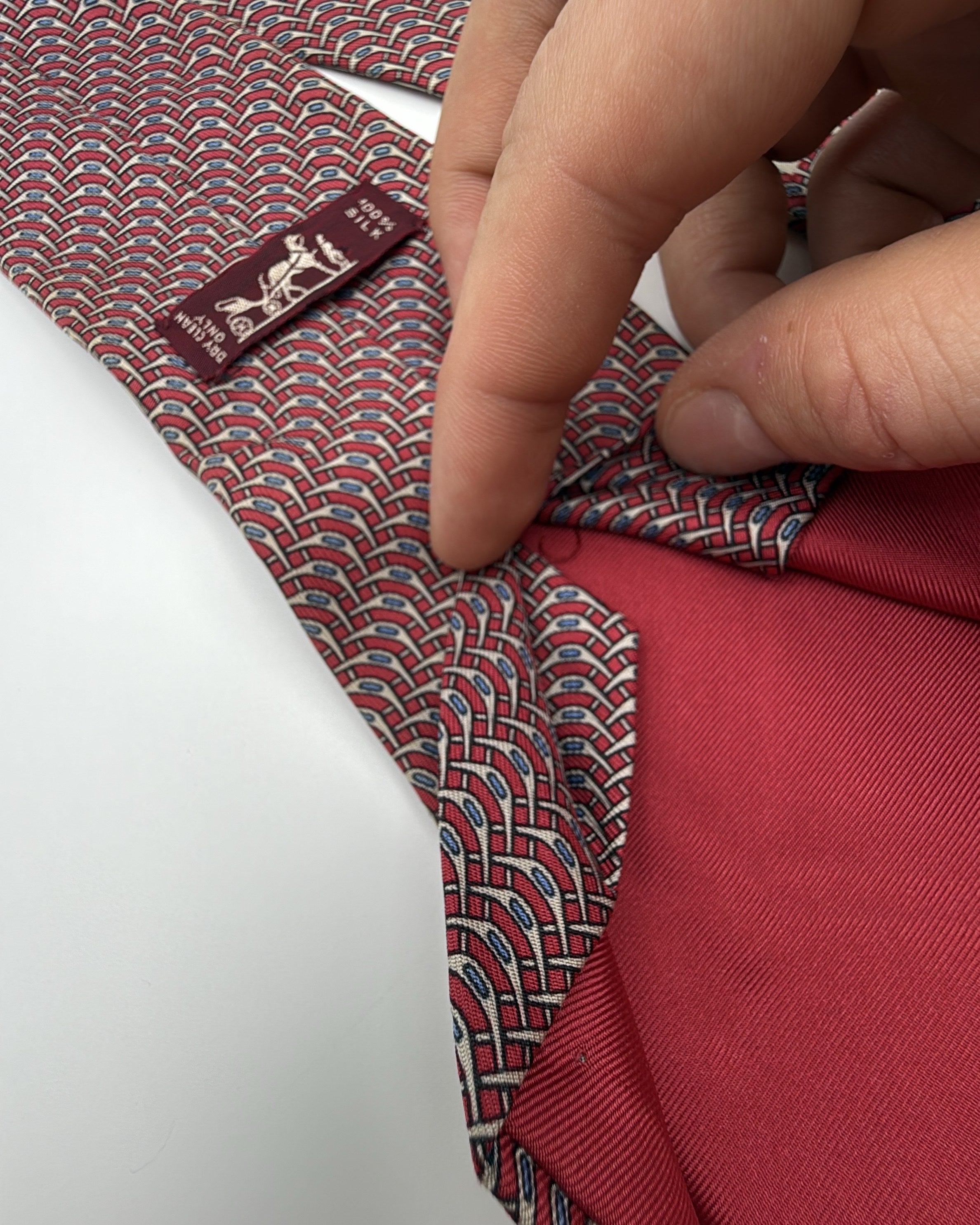 Hermès Paris Silk Tie 972 SA Geometric Burgundy Blue Necktie Made in France