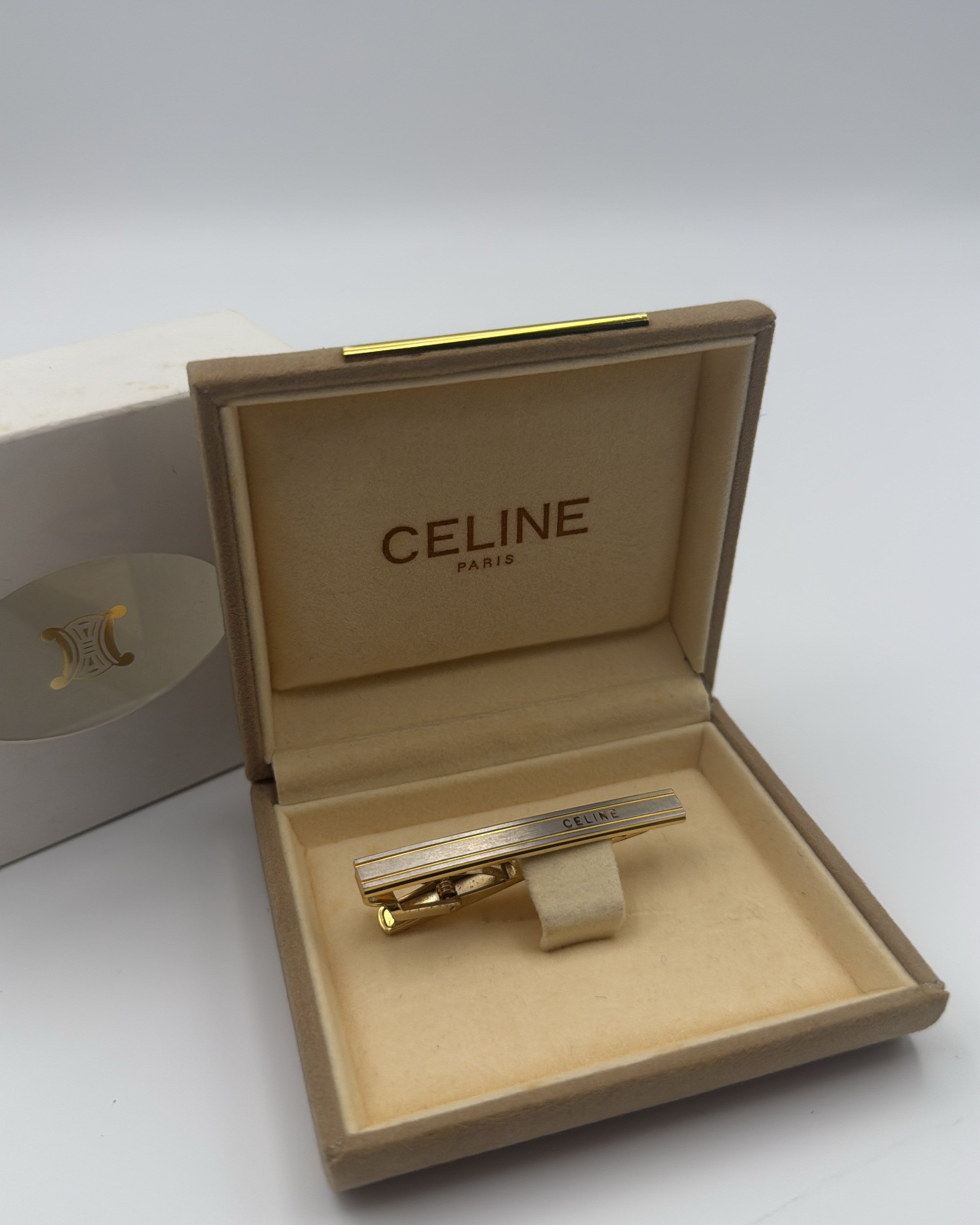 Vintage CELINE Tie Clip Steel Gold Silver