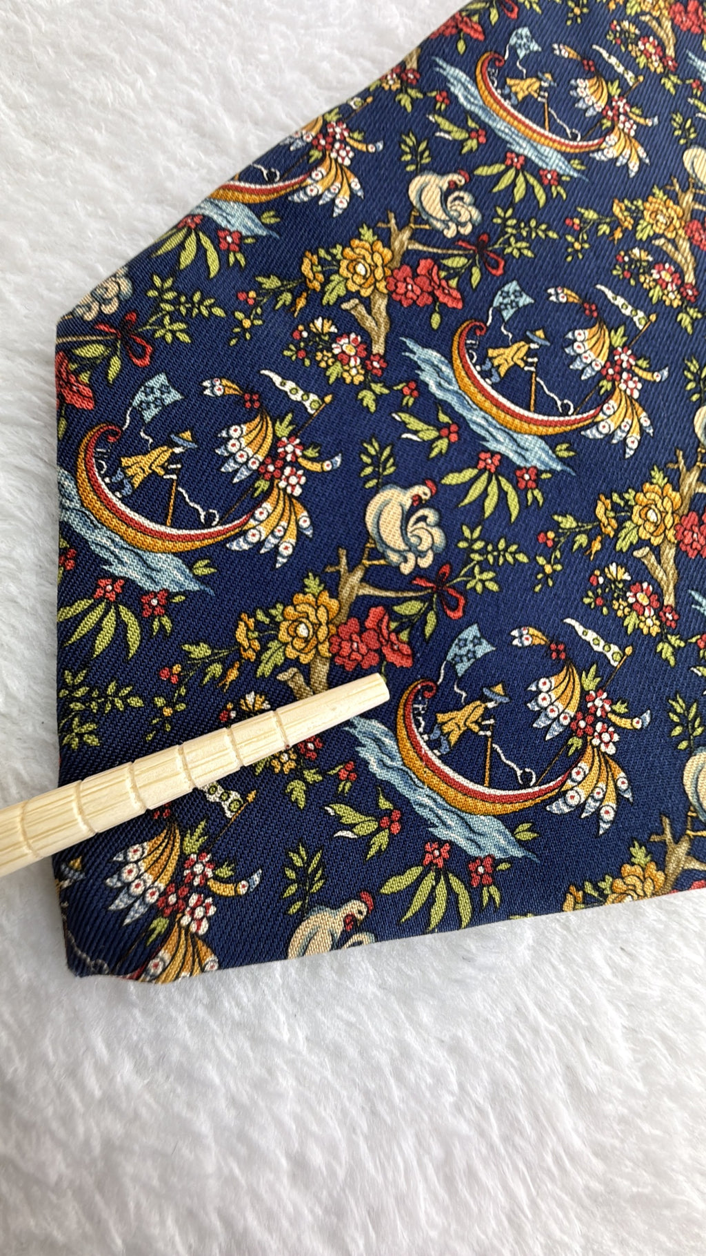Salvatore Ferragamo Silk Tie Flowers Navy Multicolor Necktie Made in Italy