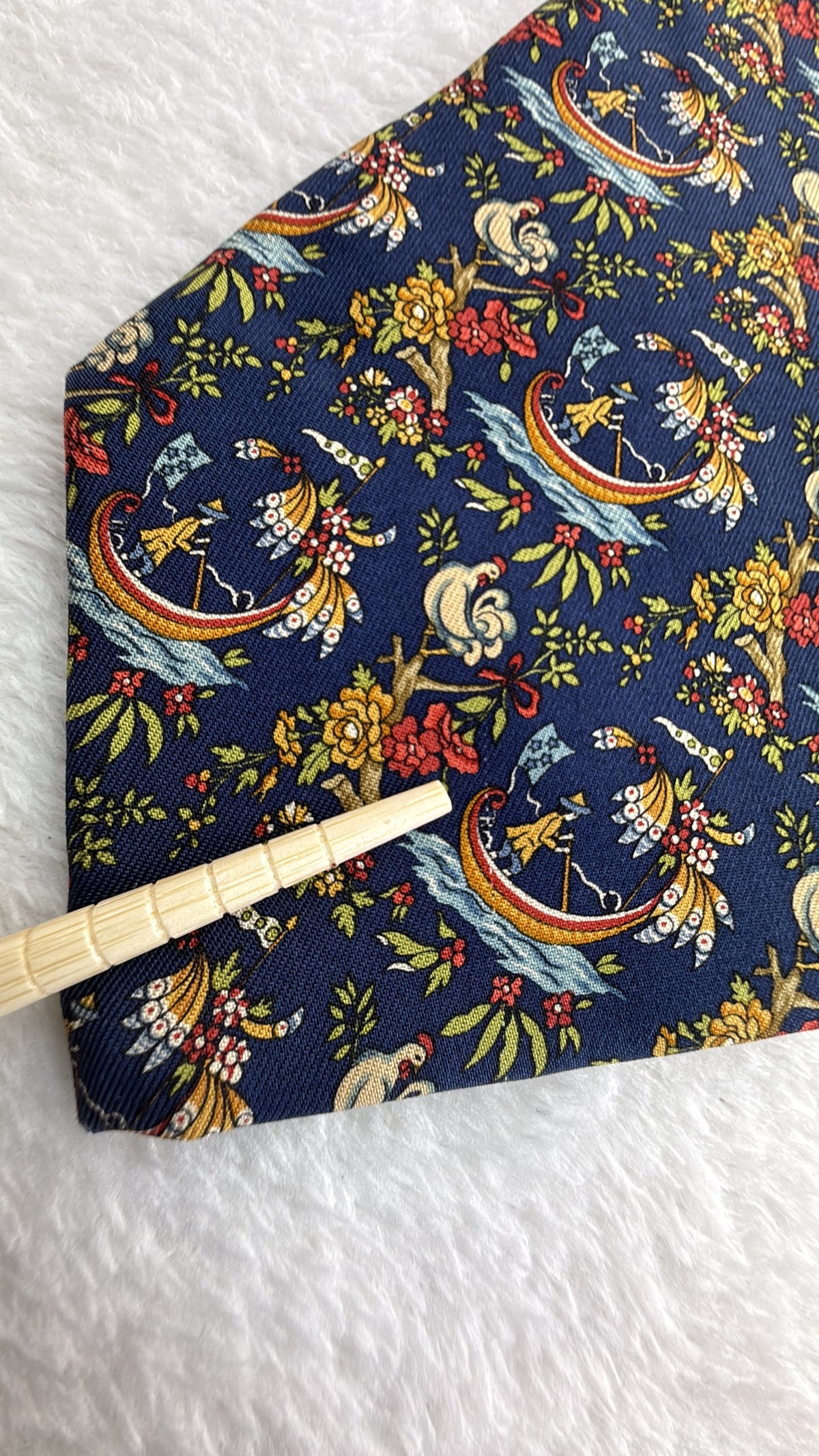 Salvatore Ferragamo Silk Tie Flowers Navy Multicolor Necktie Made in Italy