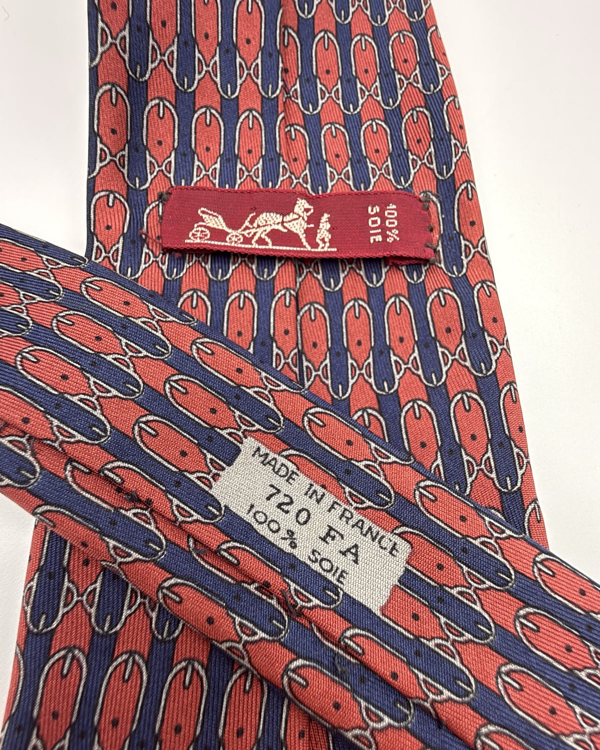 Vintage Hermès Paris Silk Tie 720 FA Novelty/Motif Belts Navy Red Necktie