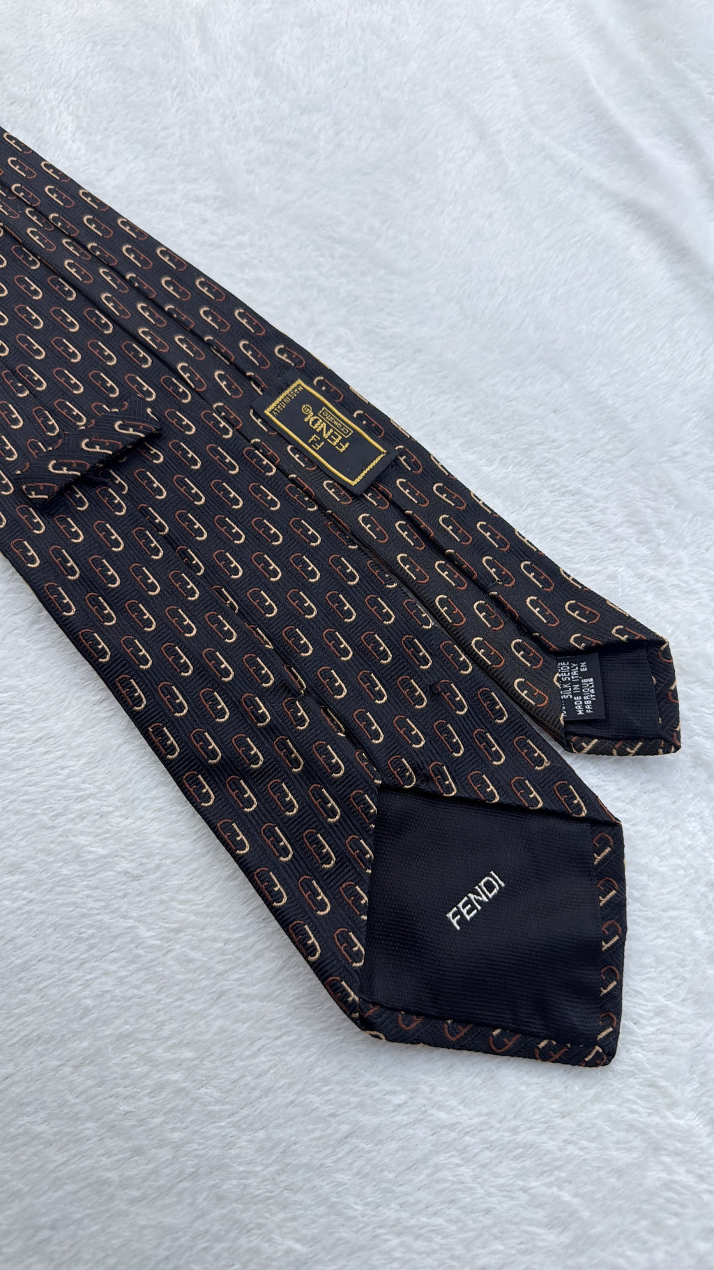 Fendi Tie Fendi Ff Logo Black Brown Necktie Made in Italy