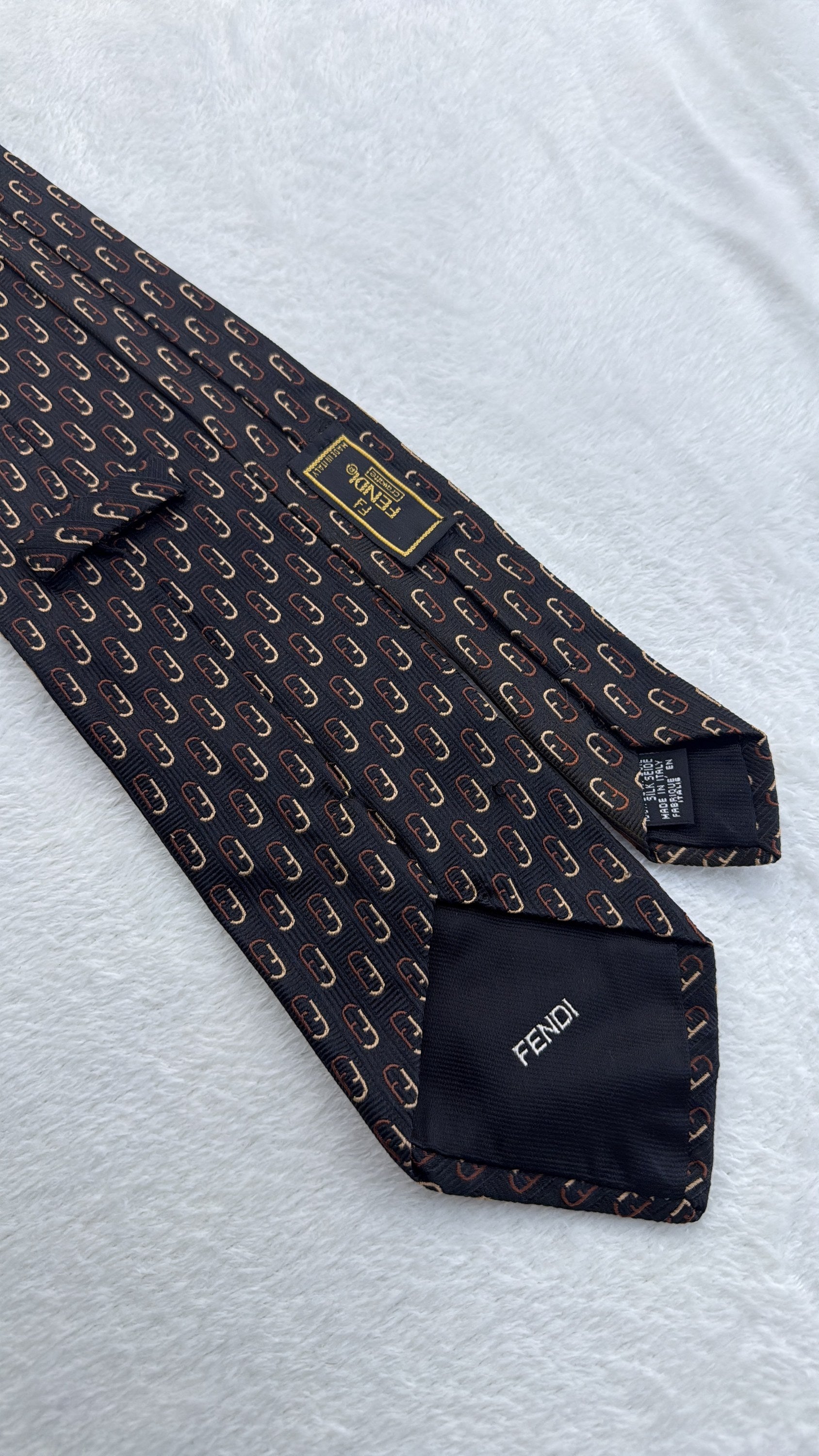 Fendi Tie Fendi Ff Logo Black Brown Necktie Made in Italy