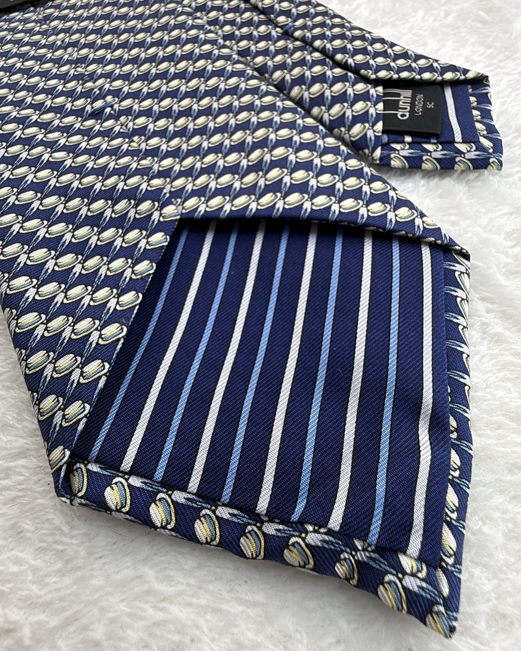 Alfred Dunhill Silk Tie Novelty/Motif Navy Yellow Necktie Made in Italy