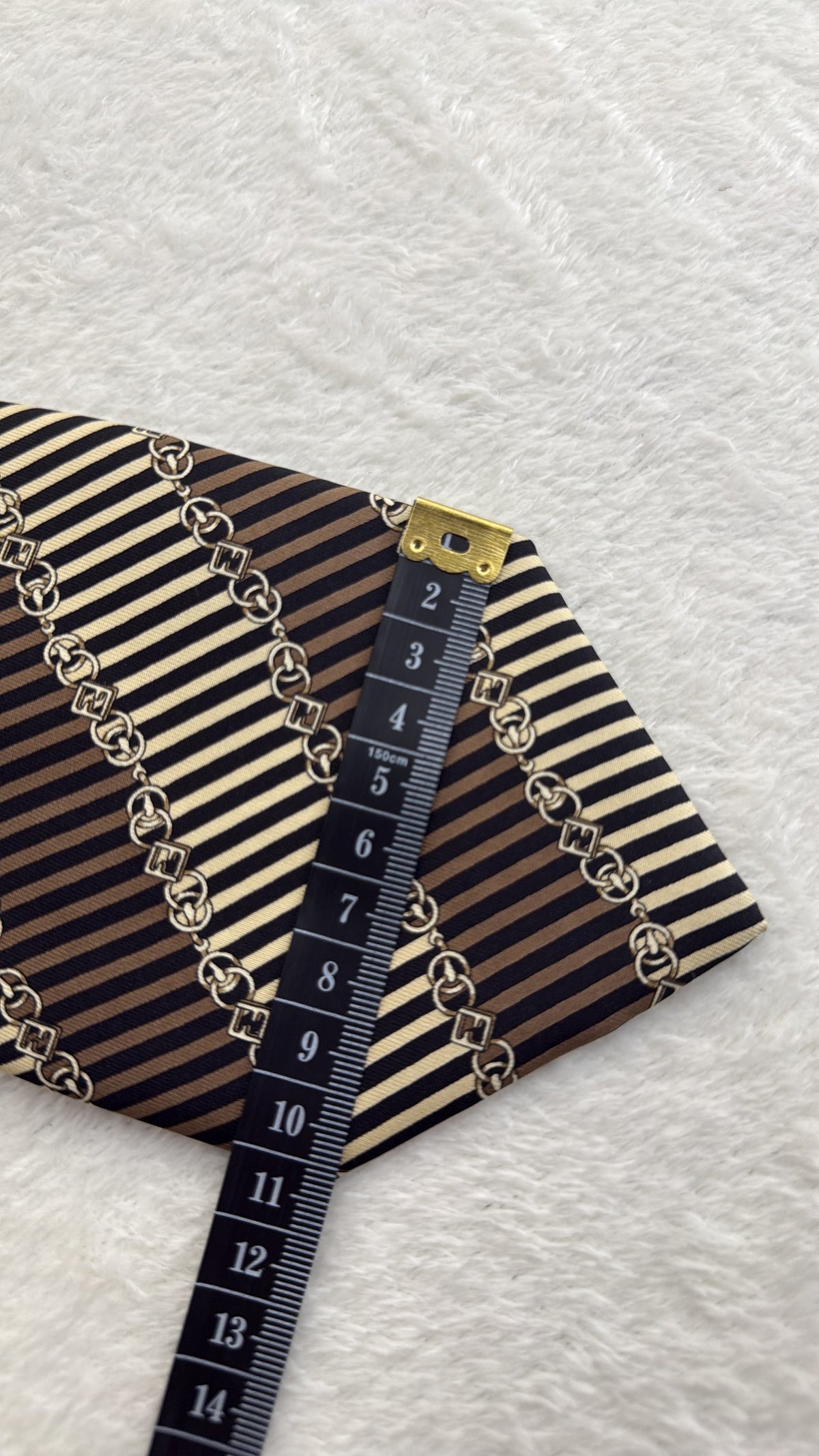 Fendi Silk Tie Striped Brown Beige Necktie Made in Italy