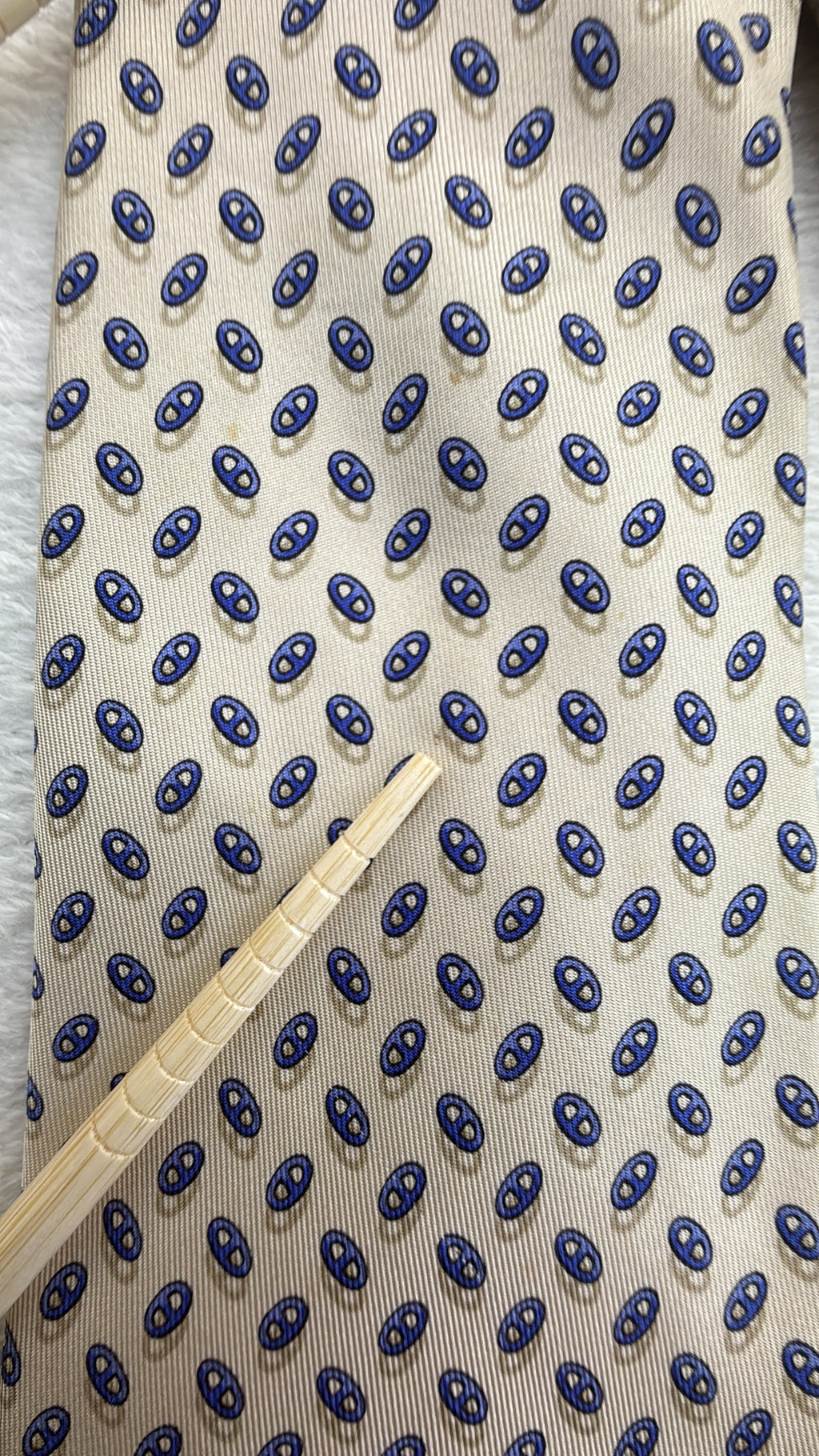 Hermès Paris Silk Tie Novelty/Motif Ivory Blue Necktie Made in France