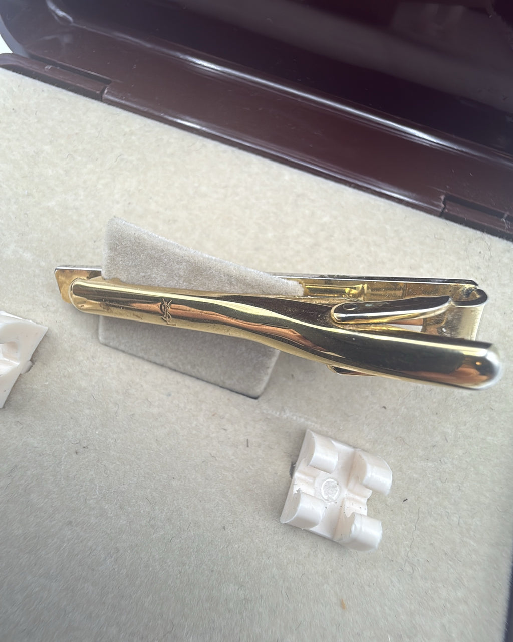 Vintage Yves Saint Laurent Tie Clip Steel Gold Silver