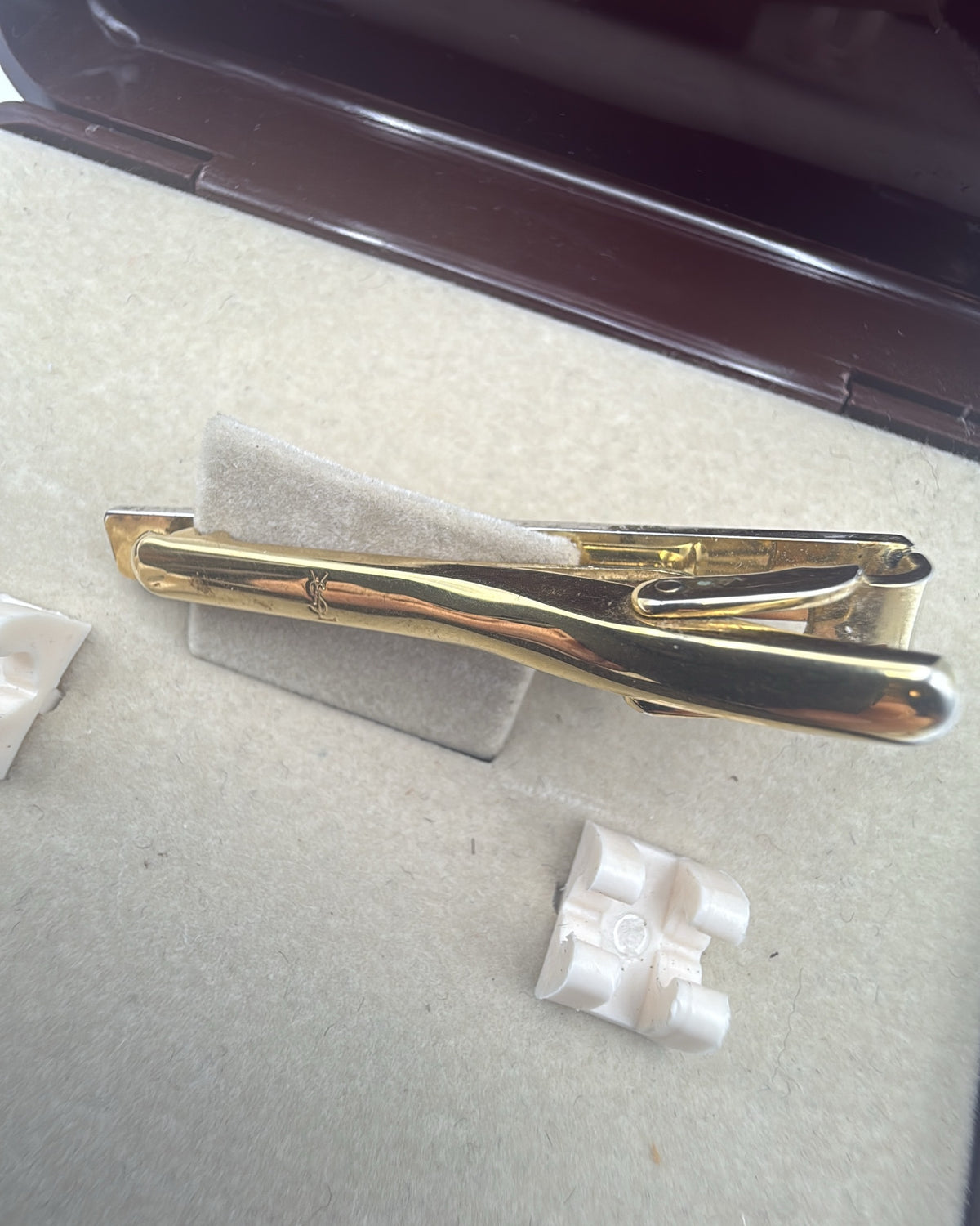 Vintage Yves Saint Laurent Tie Clip Steel Gold Silver
