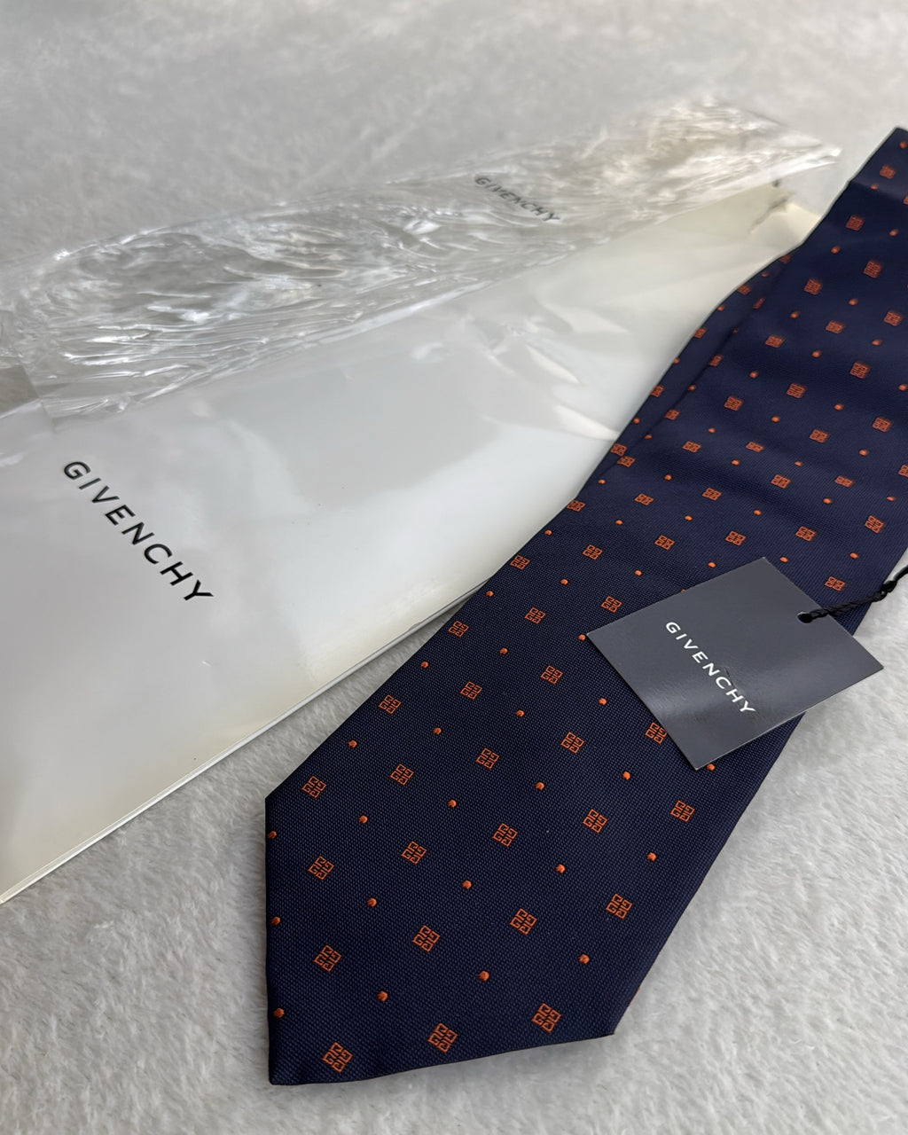Givenchy Silk Tie Polka Dot/Dotted Navy Orange Necktie Made in Italy