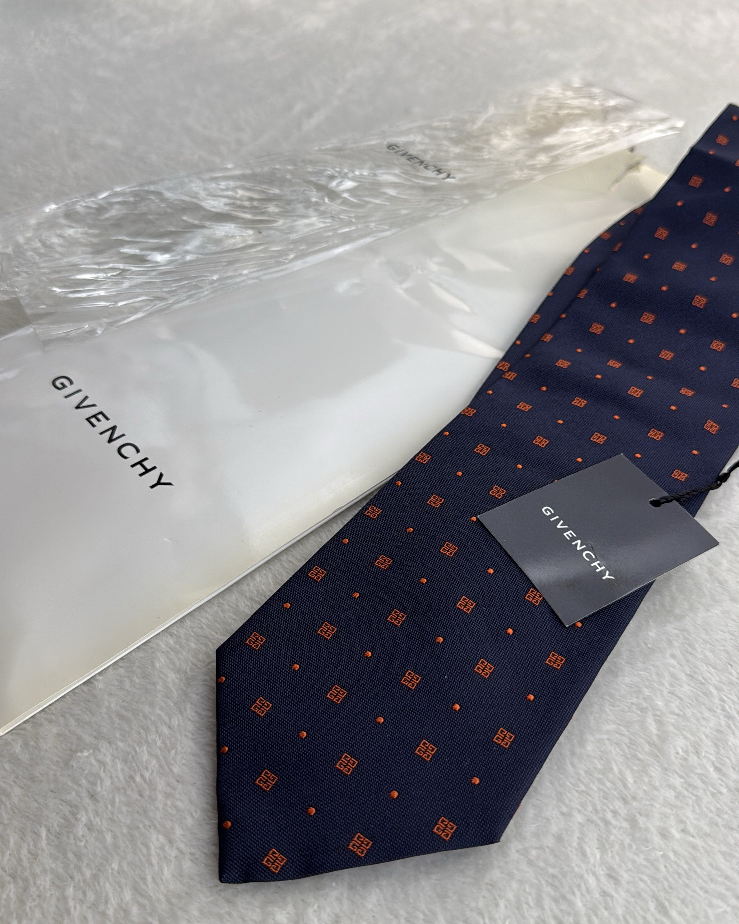 Givenchy Silk Tie Polka Dot/Dotted Navy Orange Necktie Made in Italy