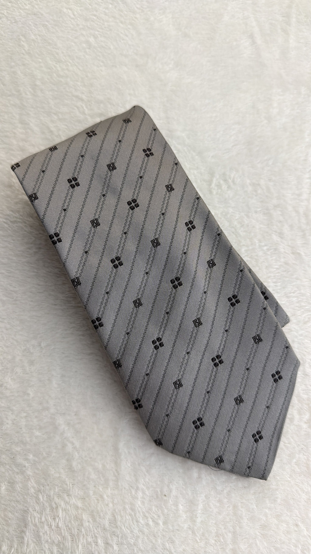 Fendi Silk Tie Striped Grey Black Necktie Made in Italy