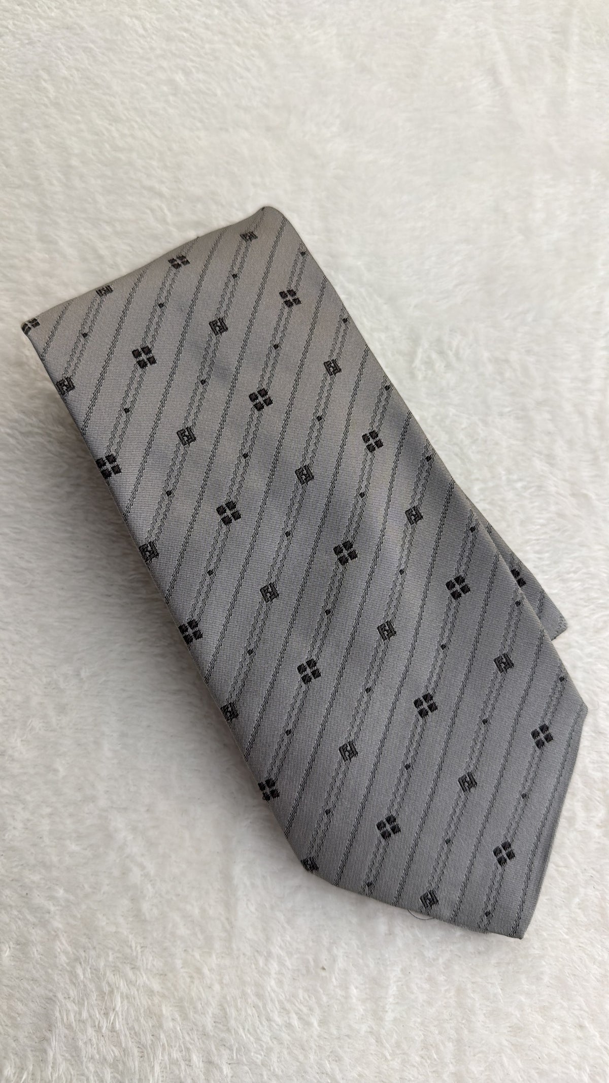 Fendi Silk Tie Striped Grey Black Necktie Made in Italy