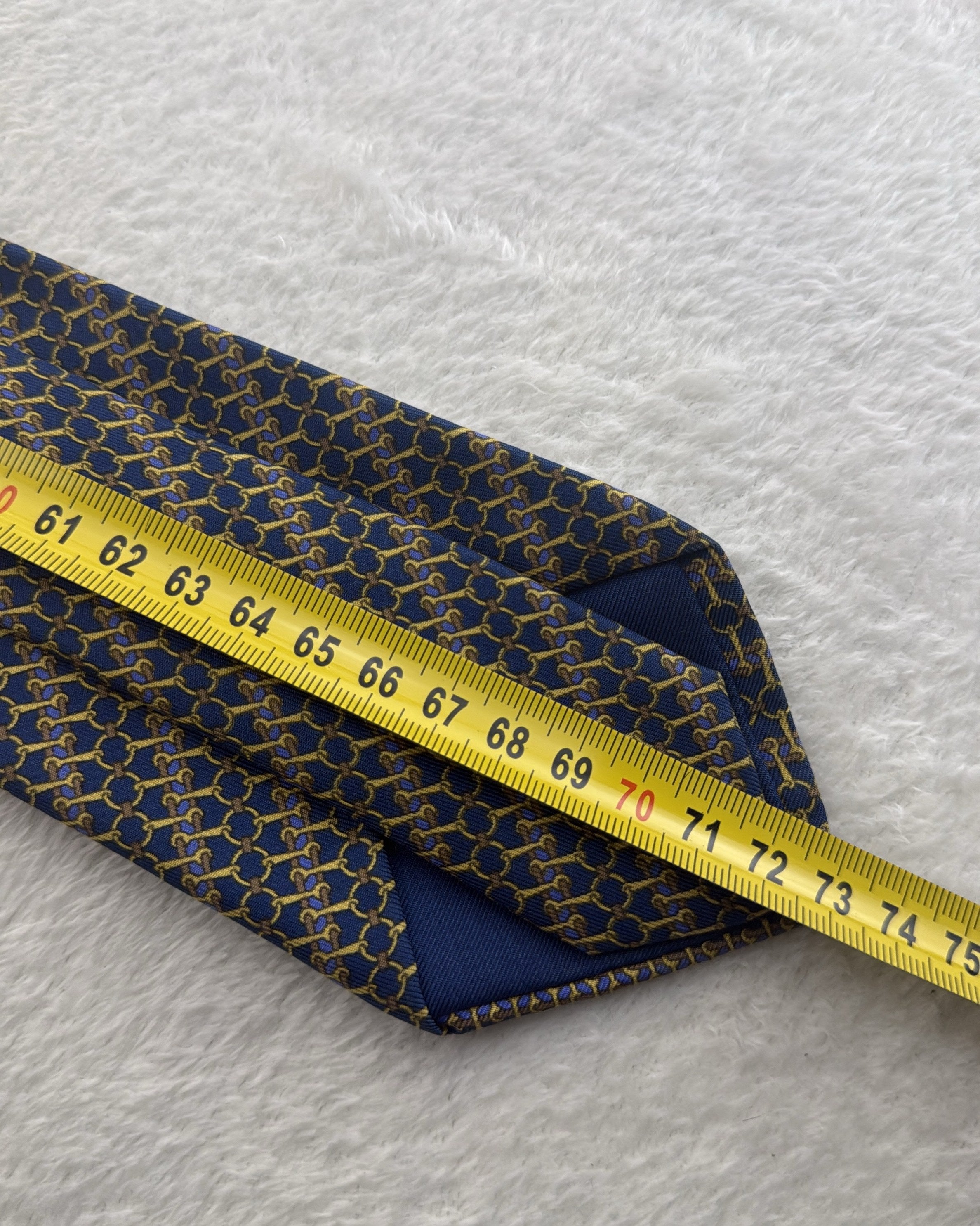 Hermès Paris Silk Tie 7200 UA Geometric Navy Gold Necktie Made in France